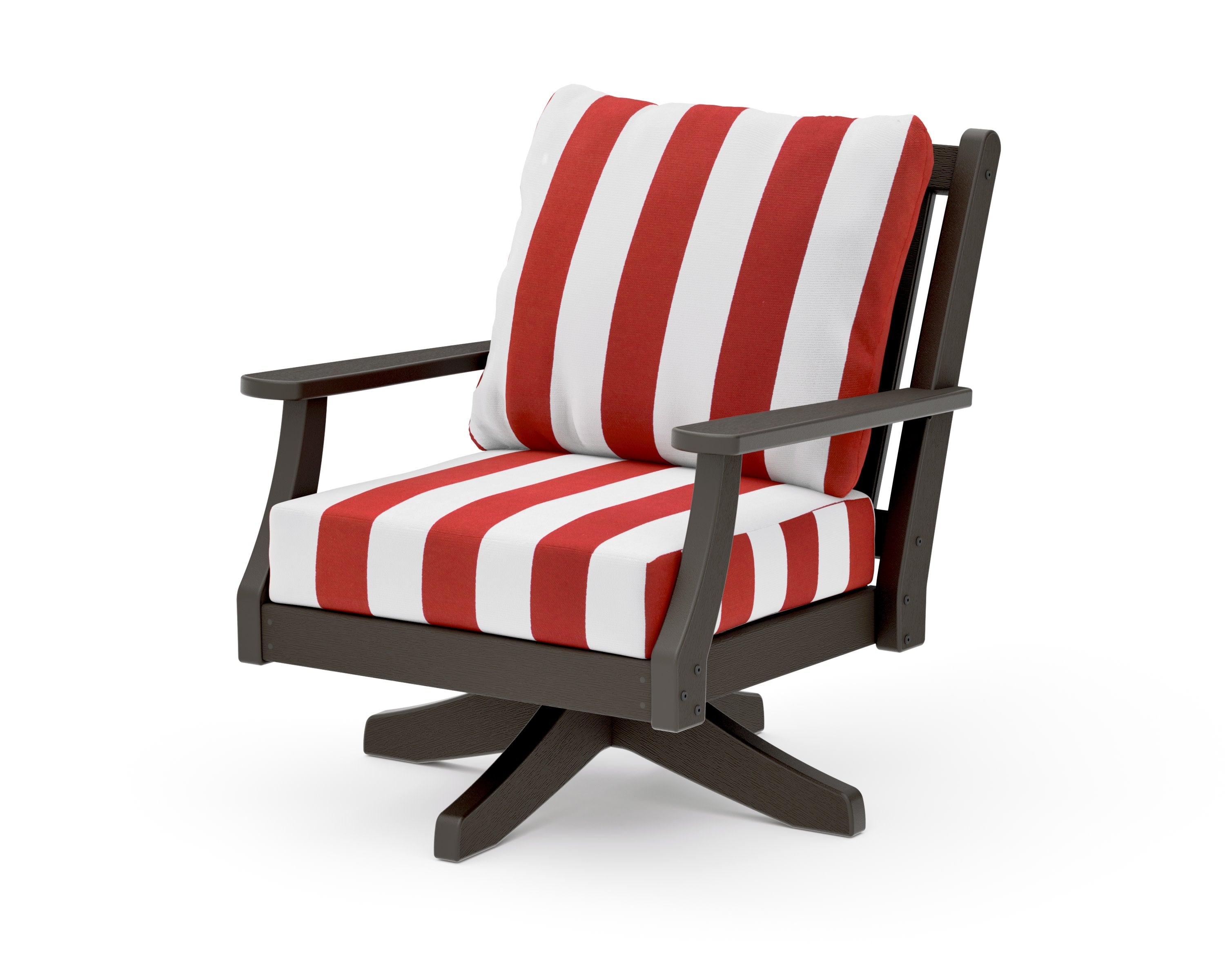 Wovendale Deep Seating Swivel Chair in Vintage Coffee / Cabana Stripe Crimson