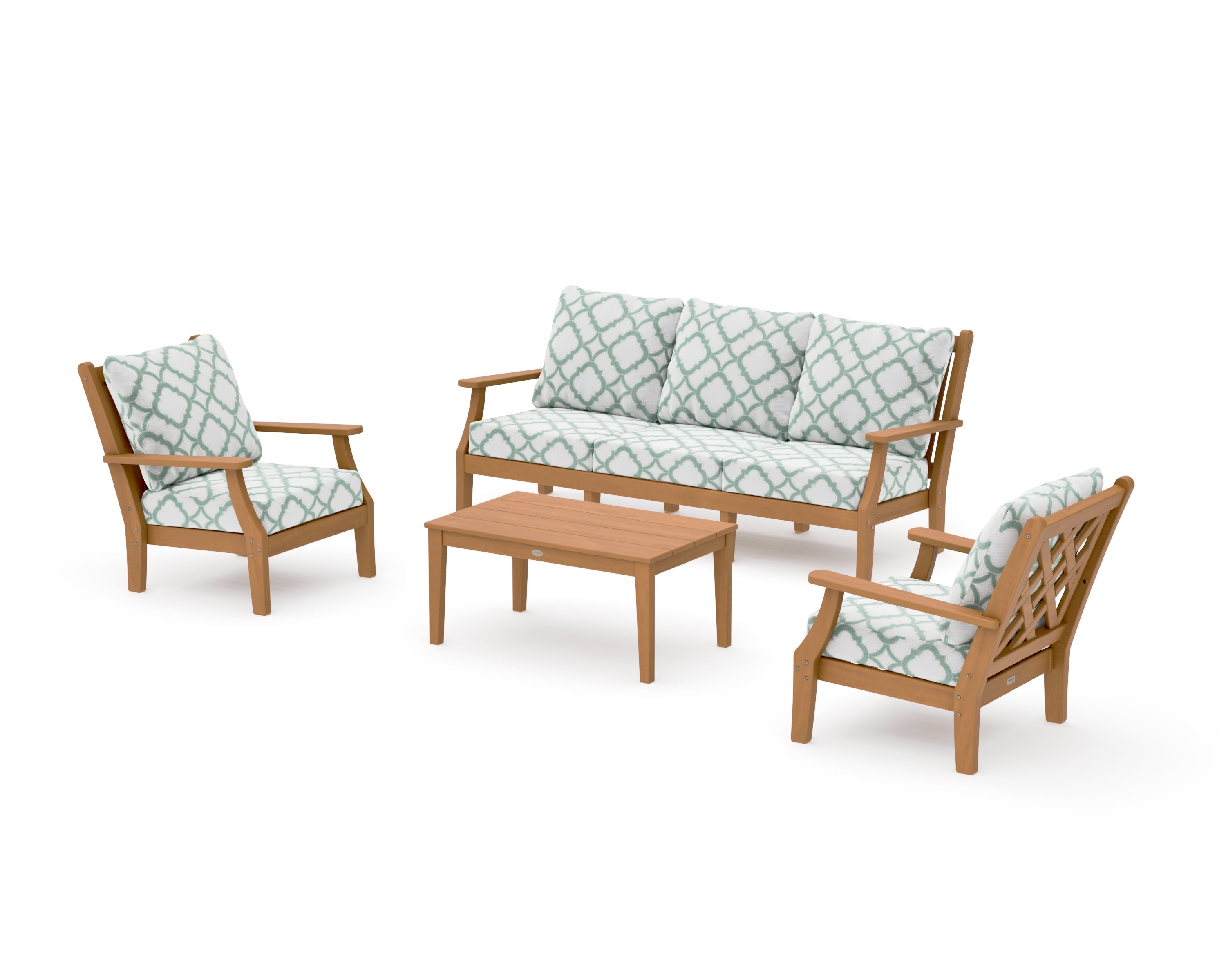 Wovendale 4-Piece Deep Seating Set with Sofa in Natural / Trellis Glacier Spa