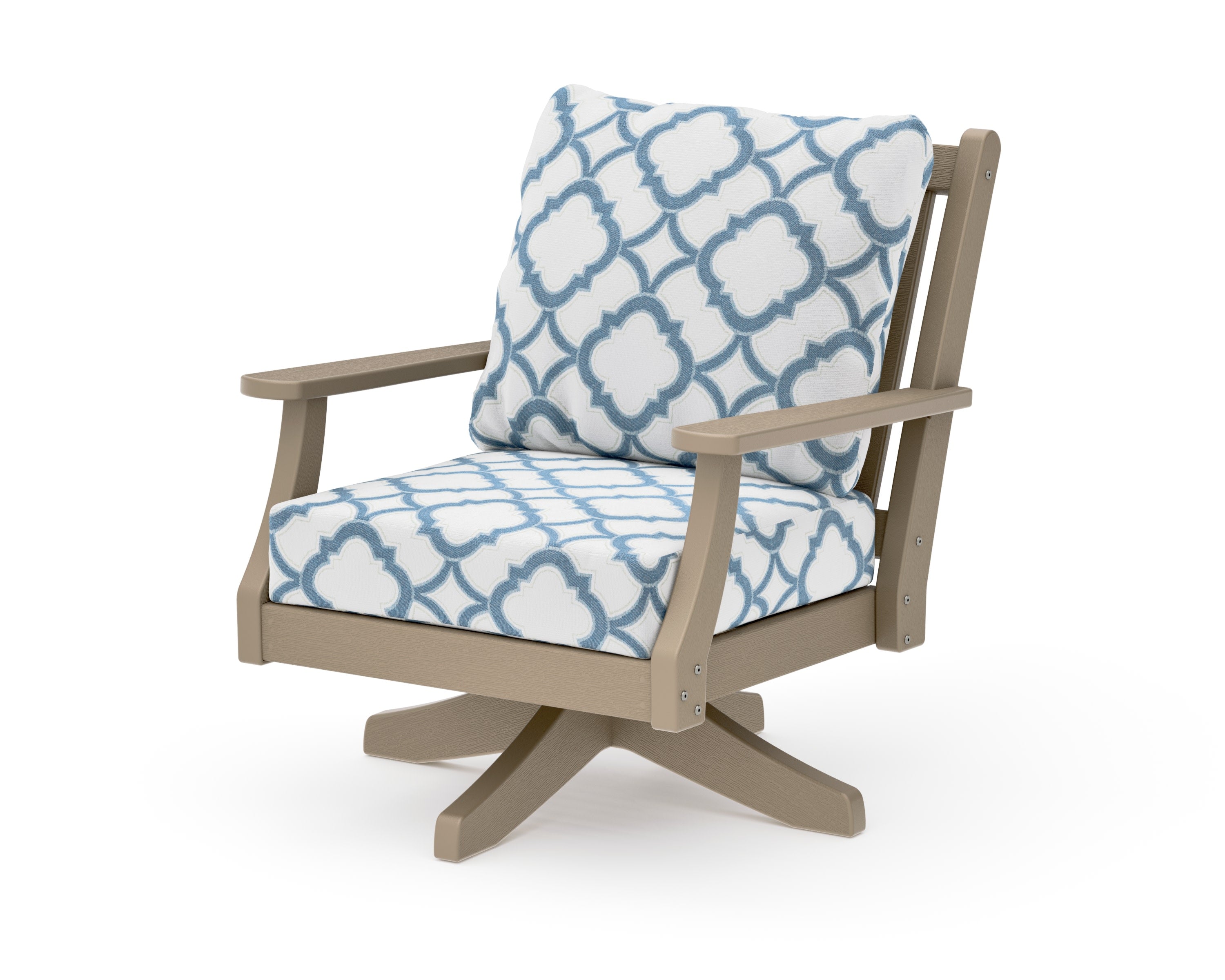 Wovendale Deep Seating Swivel Chair in Vintage Sahara / Trellis Sky Blue