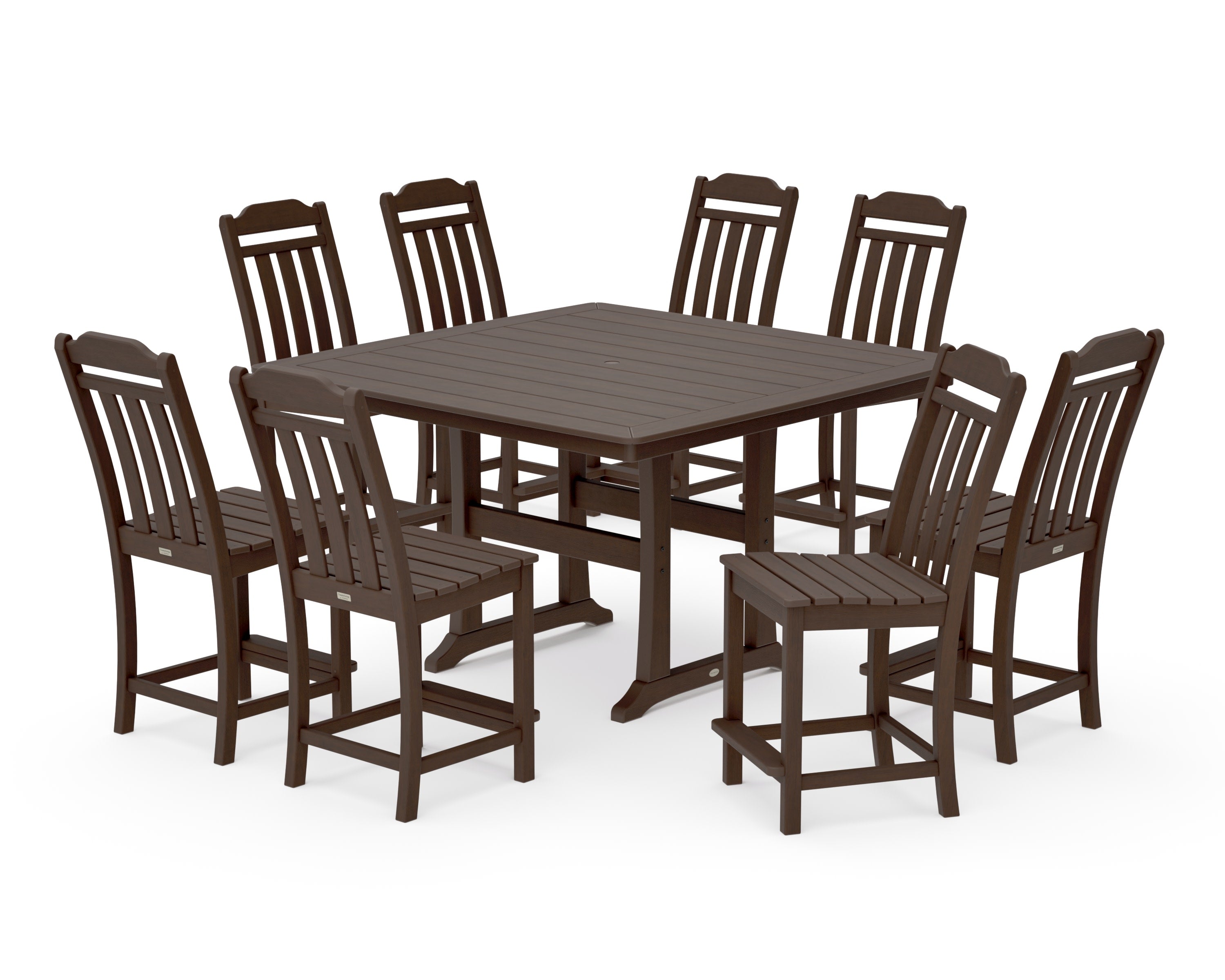 Cottage 9-Piece Square Side Chair Counter Set with Trestle Legs in Kona