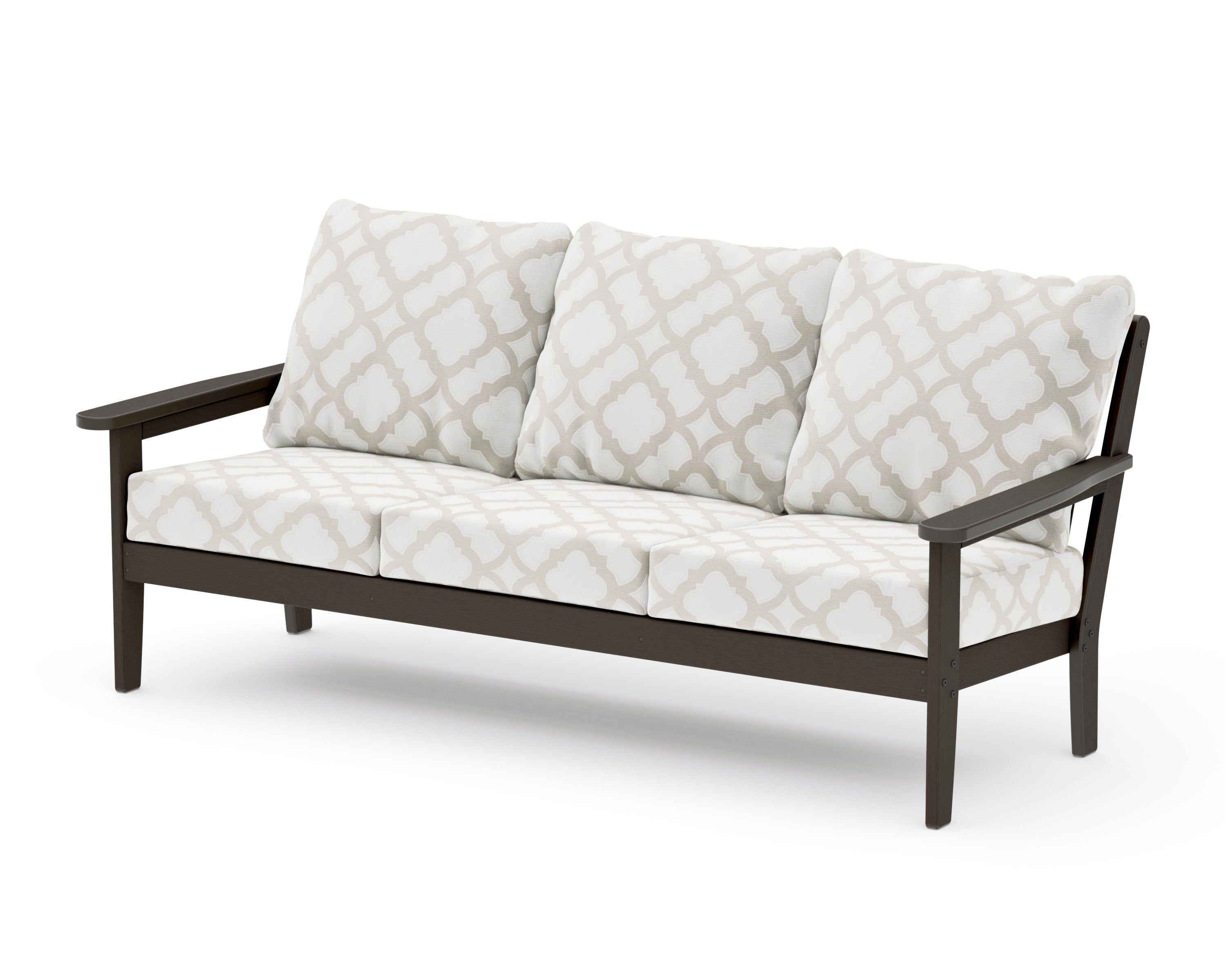 Cottage Deep Seating Sofa in Vintage Coffee / Trellis Dune Burlap