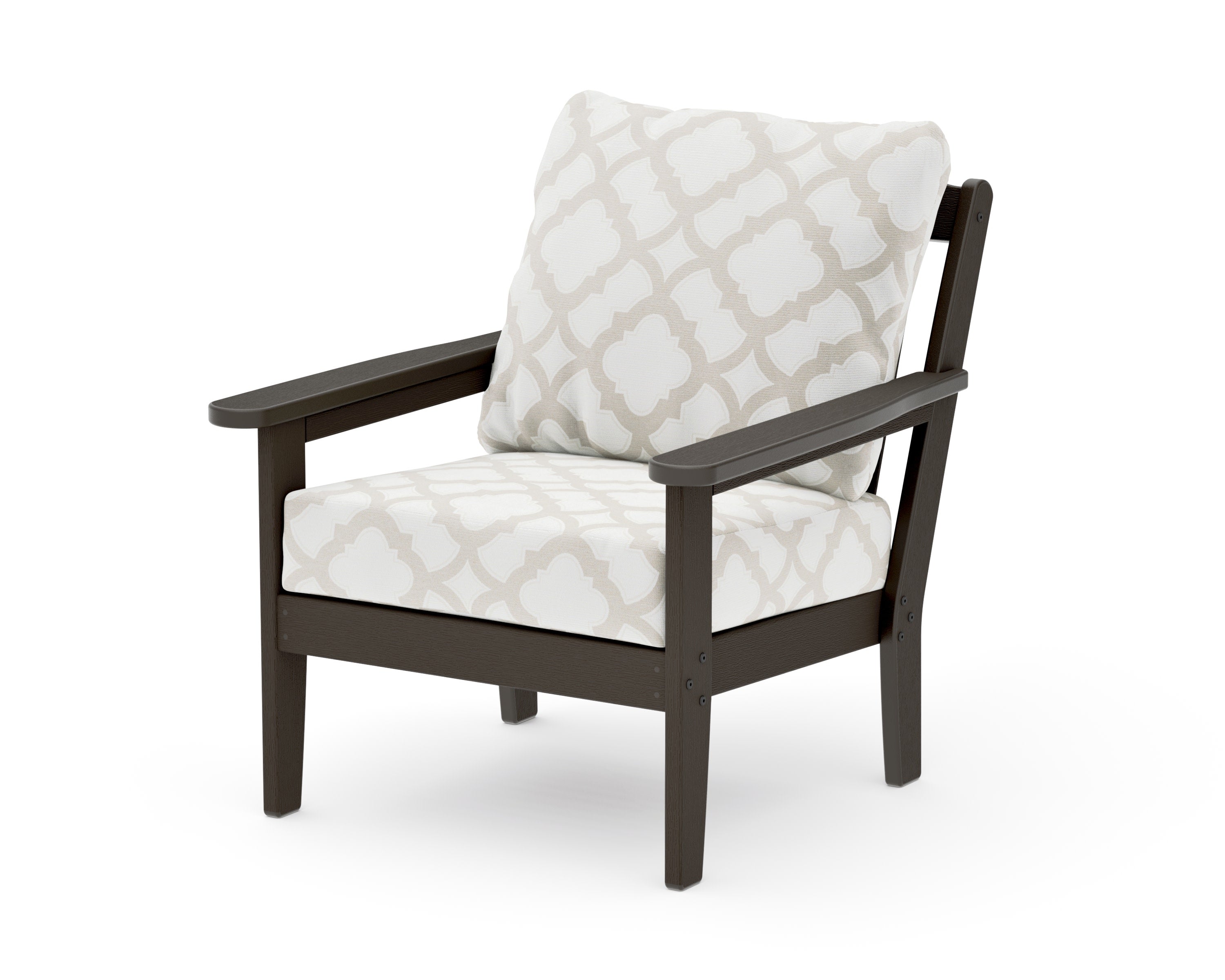 Cottage Deep Seating Chair in Vintage Coffee / Trellis Dune Burlap