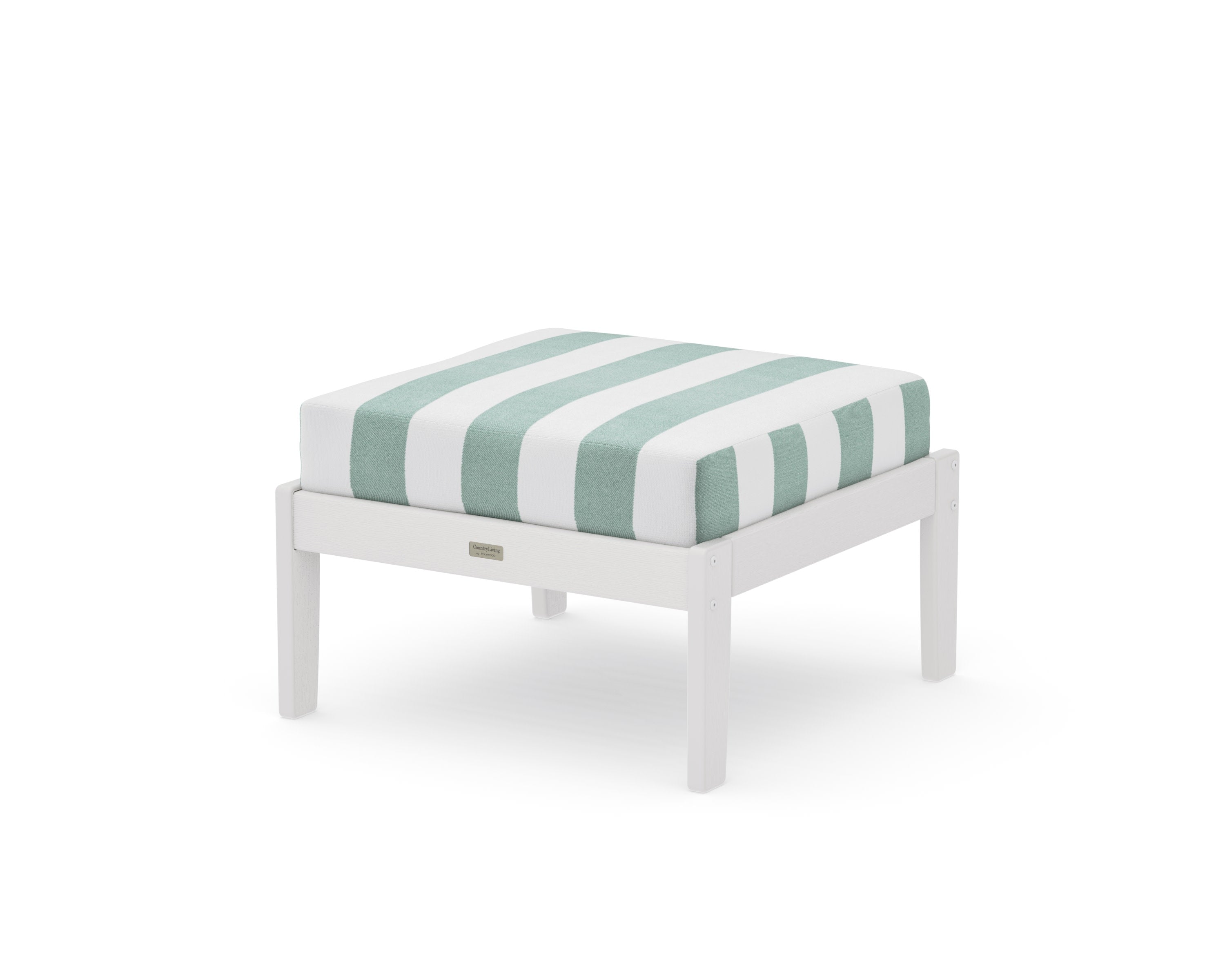 Cottage Deep Seating Ottoman in Vintage White / Cabana Stripe Glacier Spa