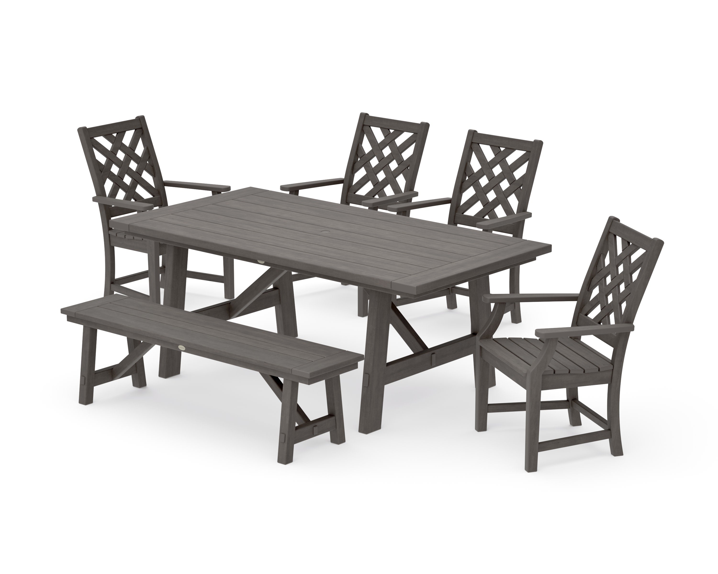 Wovendale 6-Piece Rustic Farmhouse Dining Set with Bench in Driftwood
