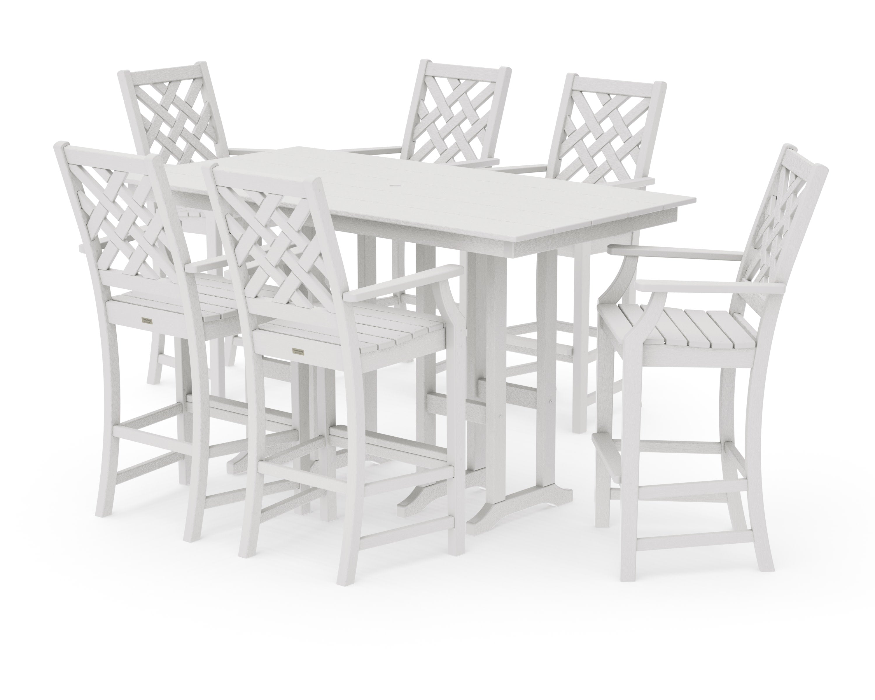 Wovendale Arm Chair 7-Piece Farmhouse Bar Set in Vintage White