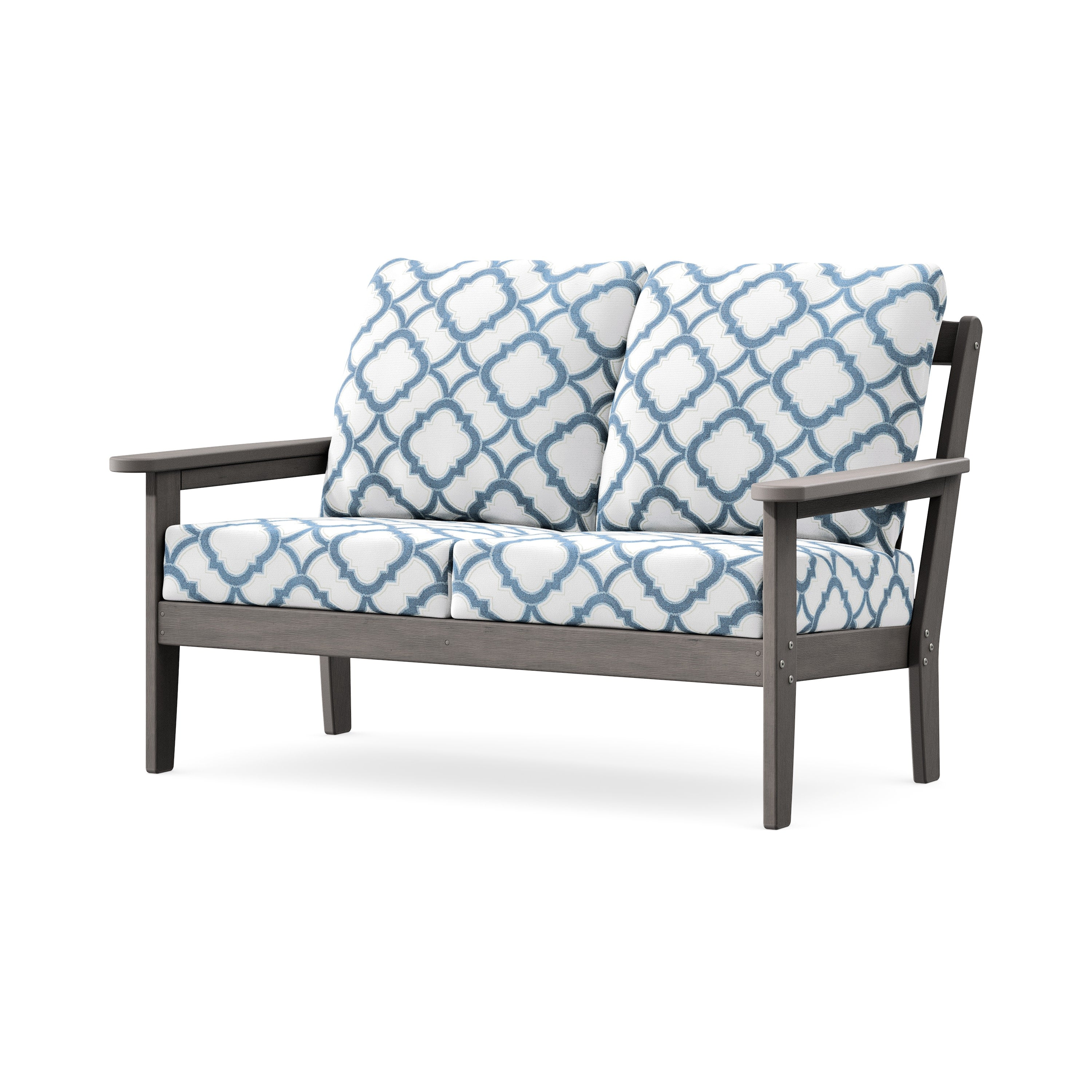 Cottage Deep Seating Loveseat in Driftwood / Trellis Sky Blue