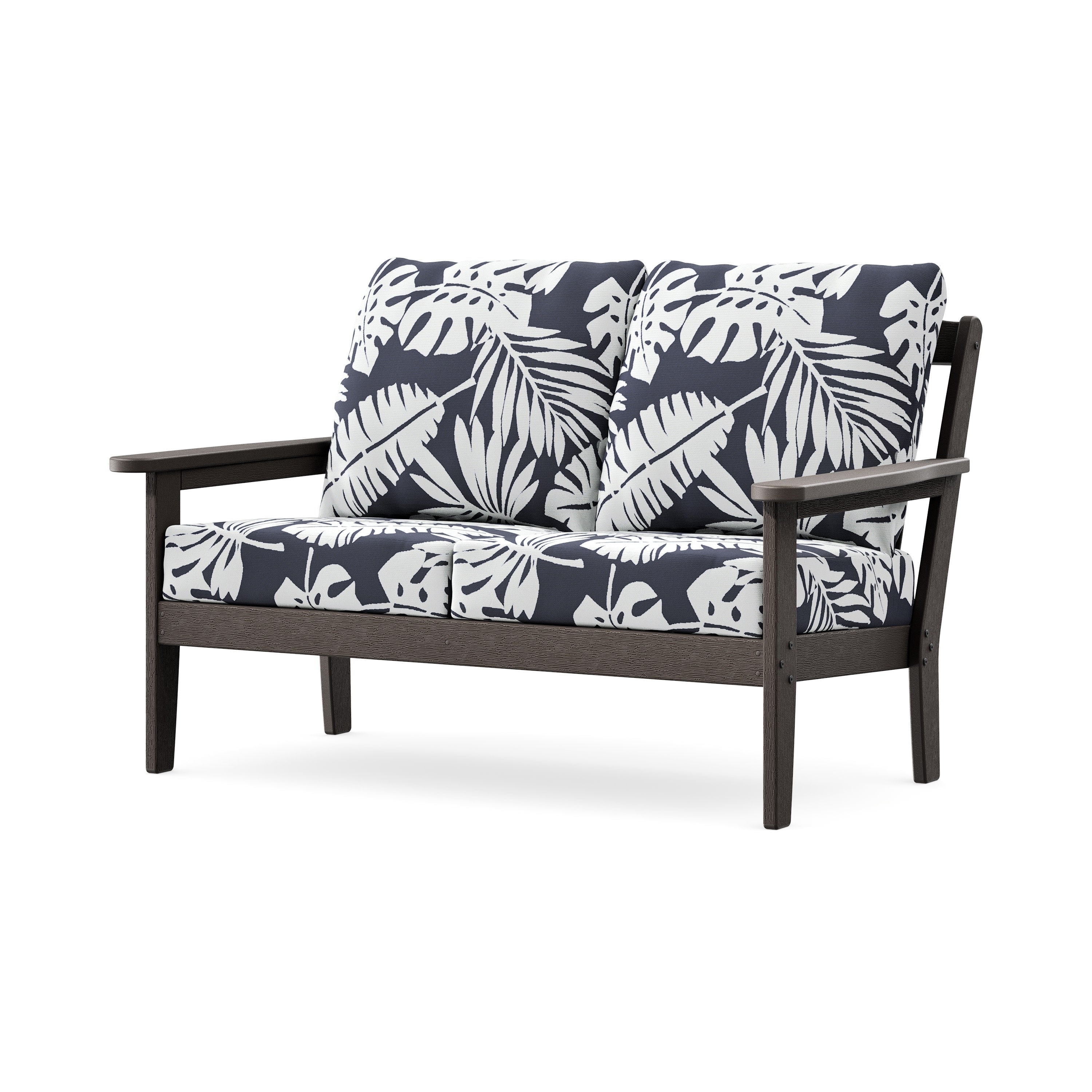 Cottage Deep Seating Loveseat in Vintage Coffee / Leaf Navy