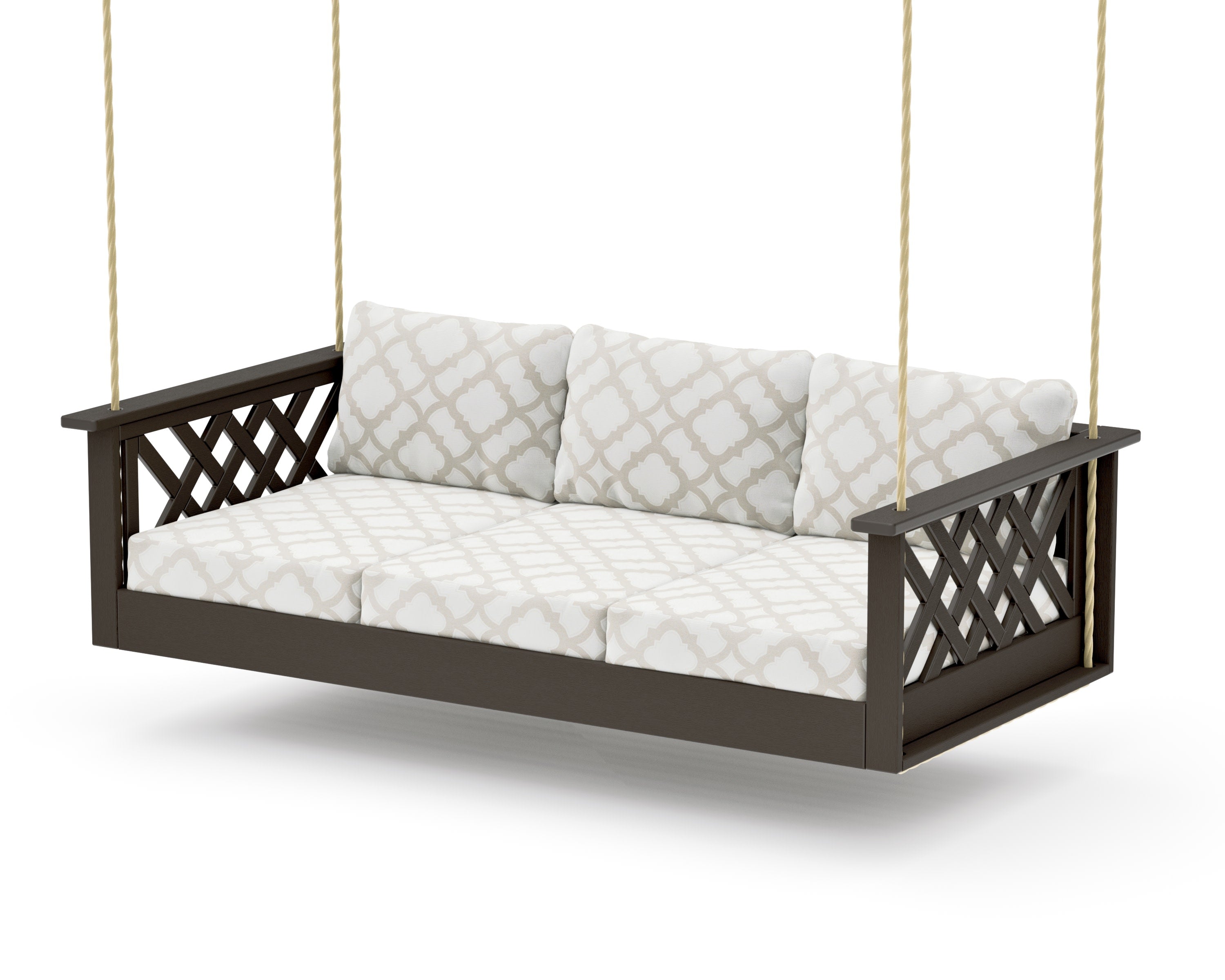 Wovendale Daybed Swing in Vintage Coffee / Trellis Dune Burlap