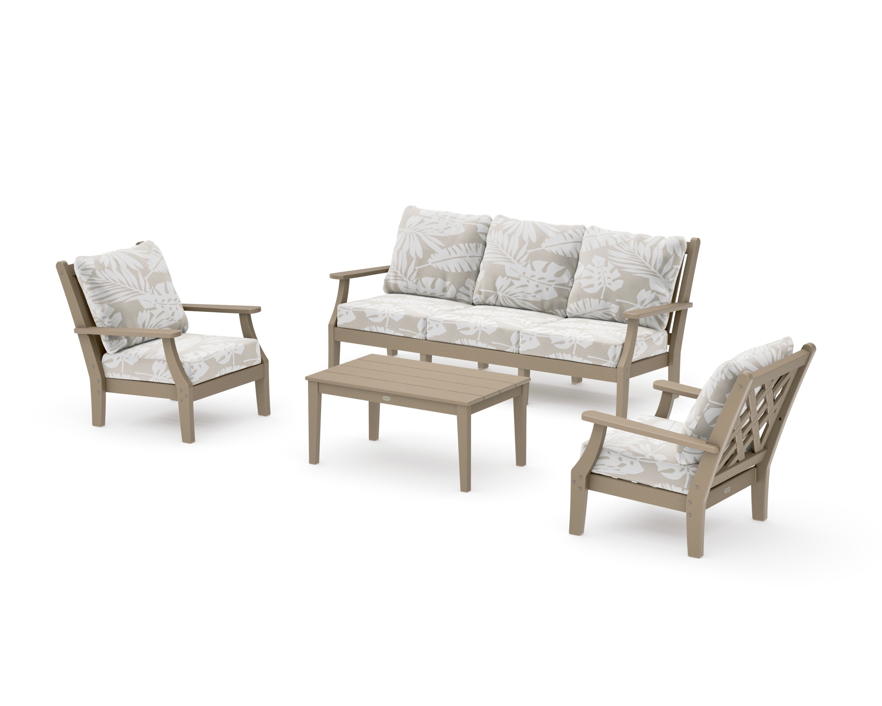 Wovendale 4-Piece Deep Seating Set with Sofa in Vintage Sahara / Leaf Dune Burlap