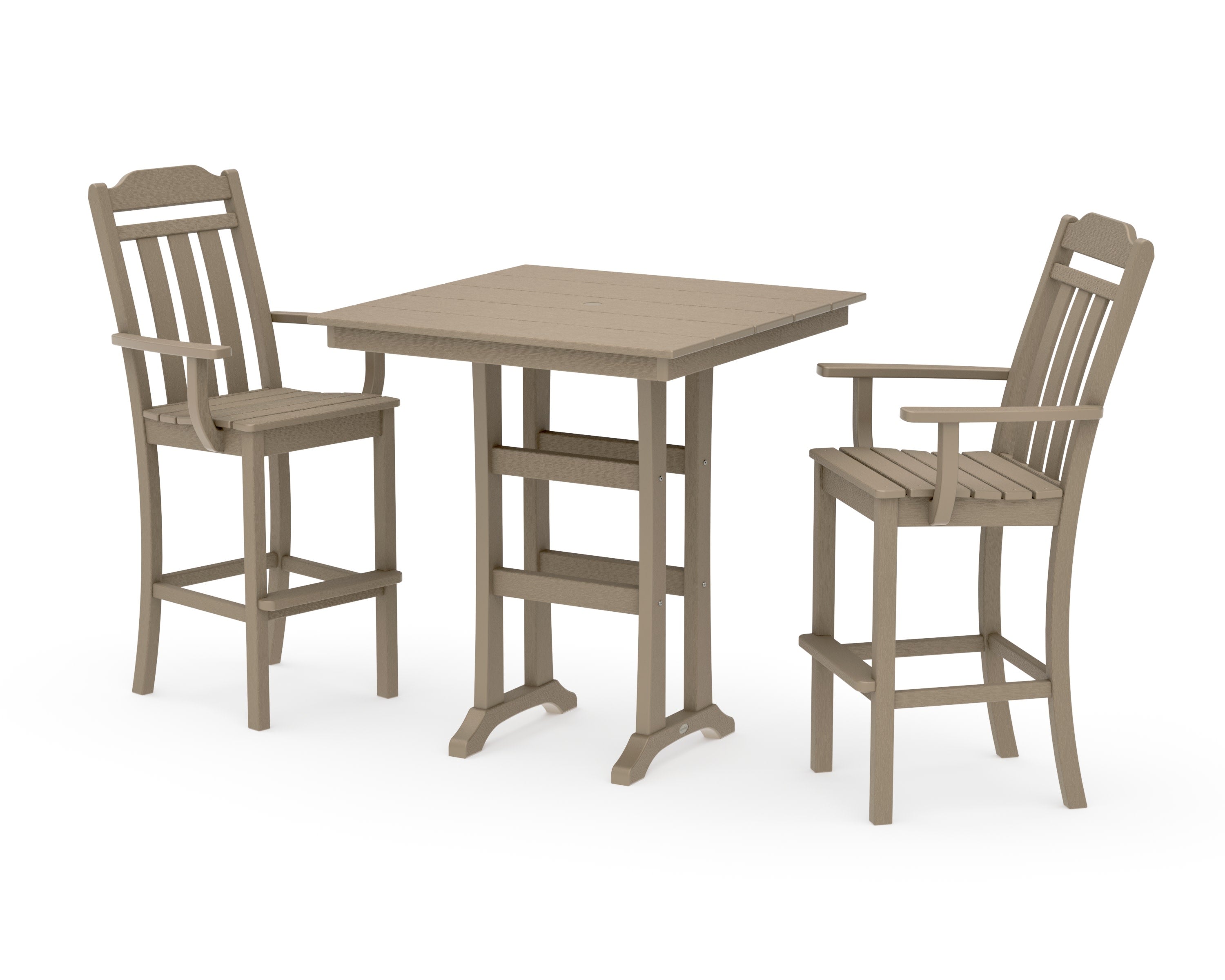 Cottage 3-Piece Farmhouse Bar Set with Trestle Legs in Vintage Sahara
