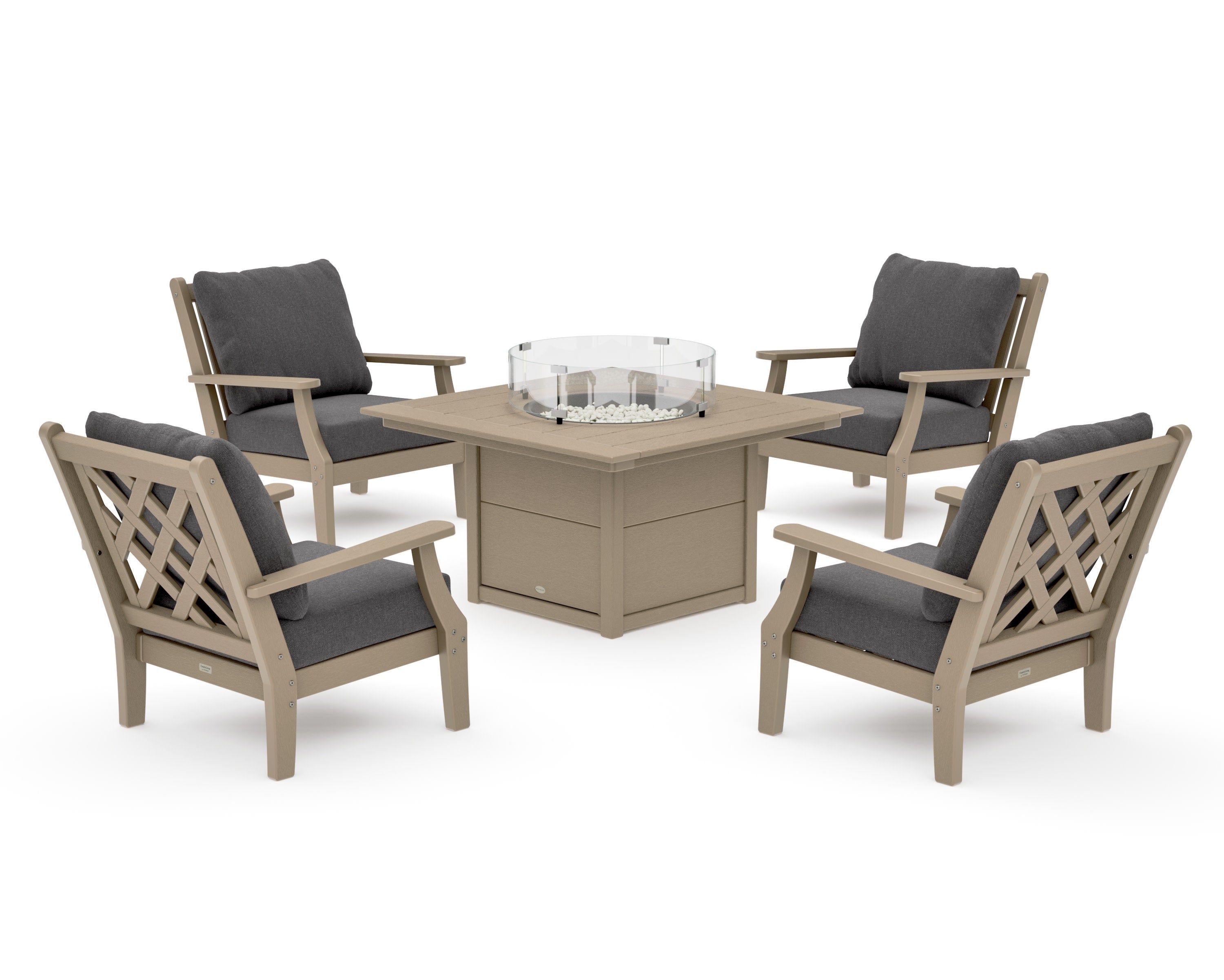 Wovendale 5-Piece Deep Seating Set with Fire Pit Table in Vintage Sahara / Ash Charcoal