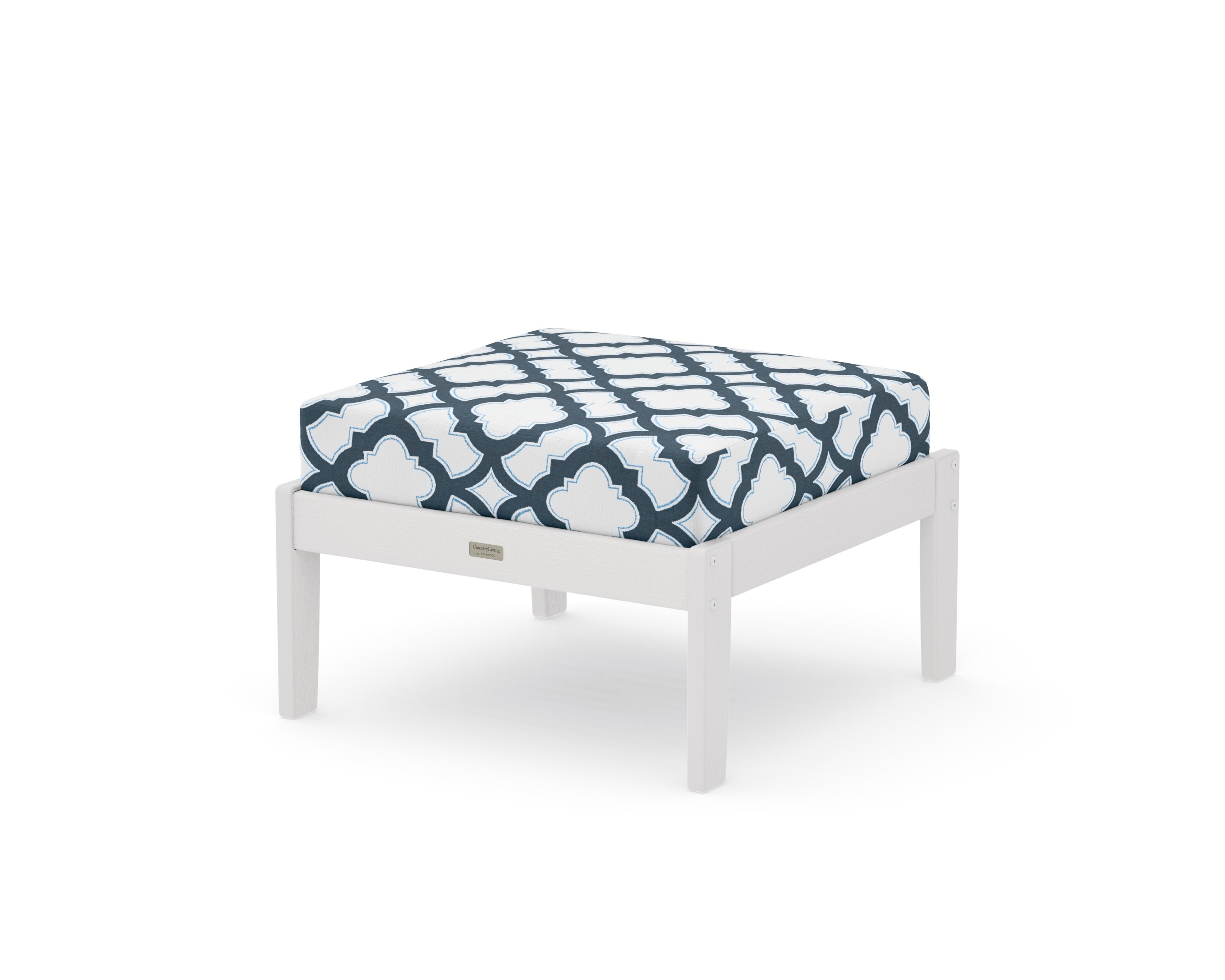 Cottage Deep Seating Ottoman in Vintage White / Trellis Marine Indigo