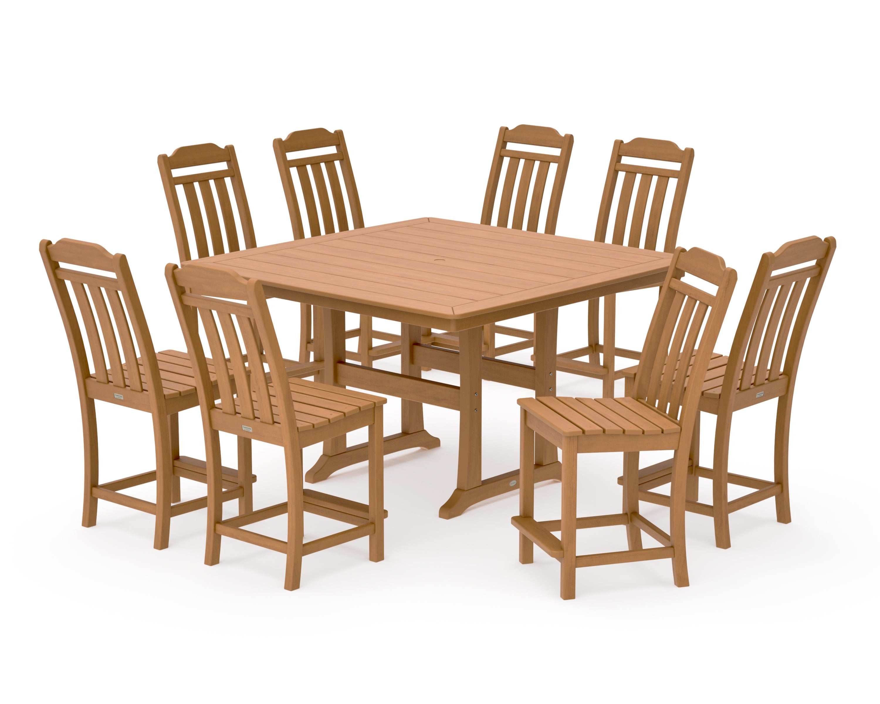 Cottage 9-Piece Square Side Chair Counter Set with Trestle Legs in Natural
