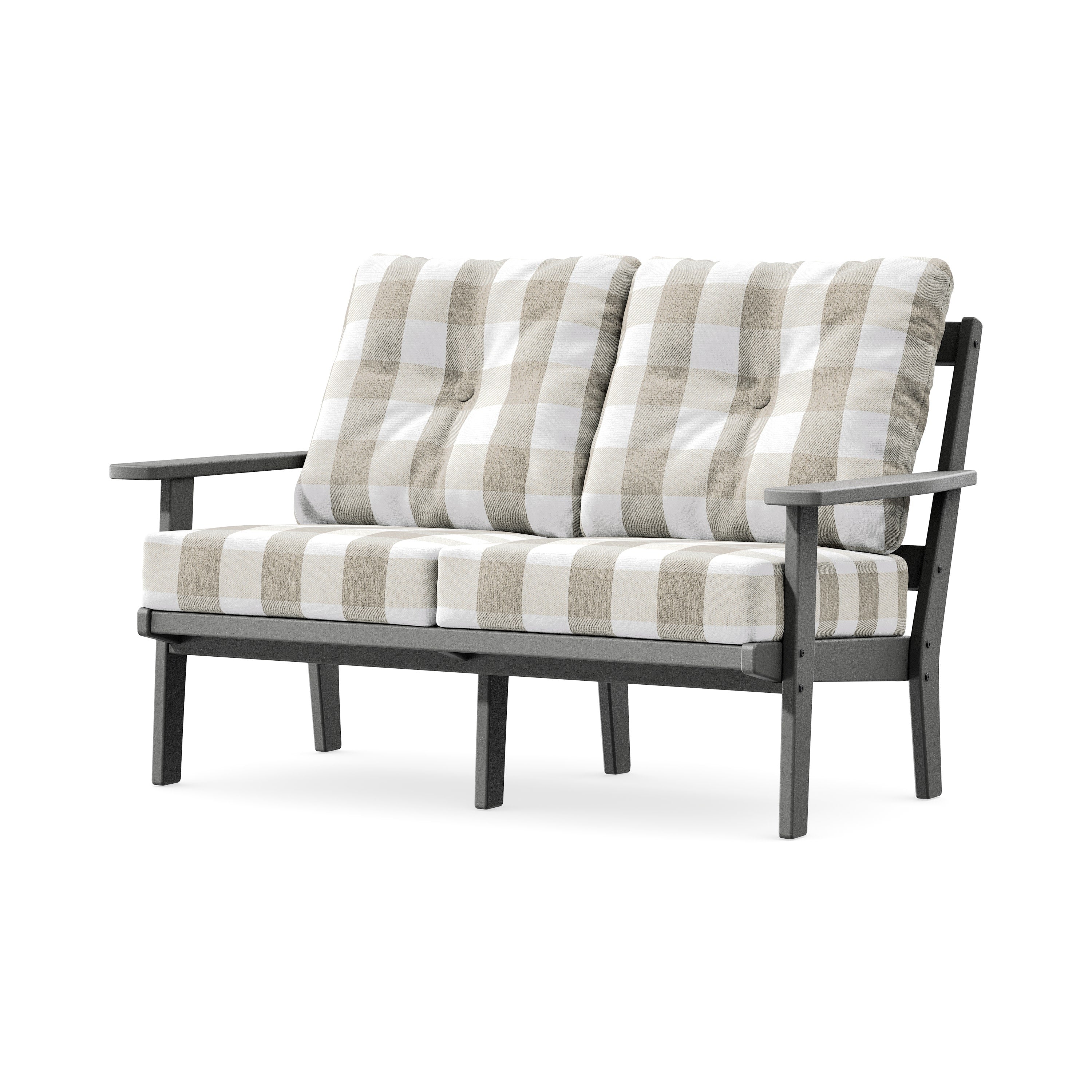 Prairie Deep SeatingLoveseat in Slate Grey / Buffalo Plaid Dune Burlap