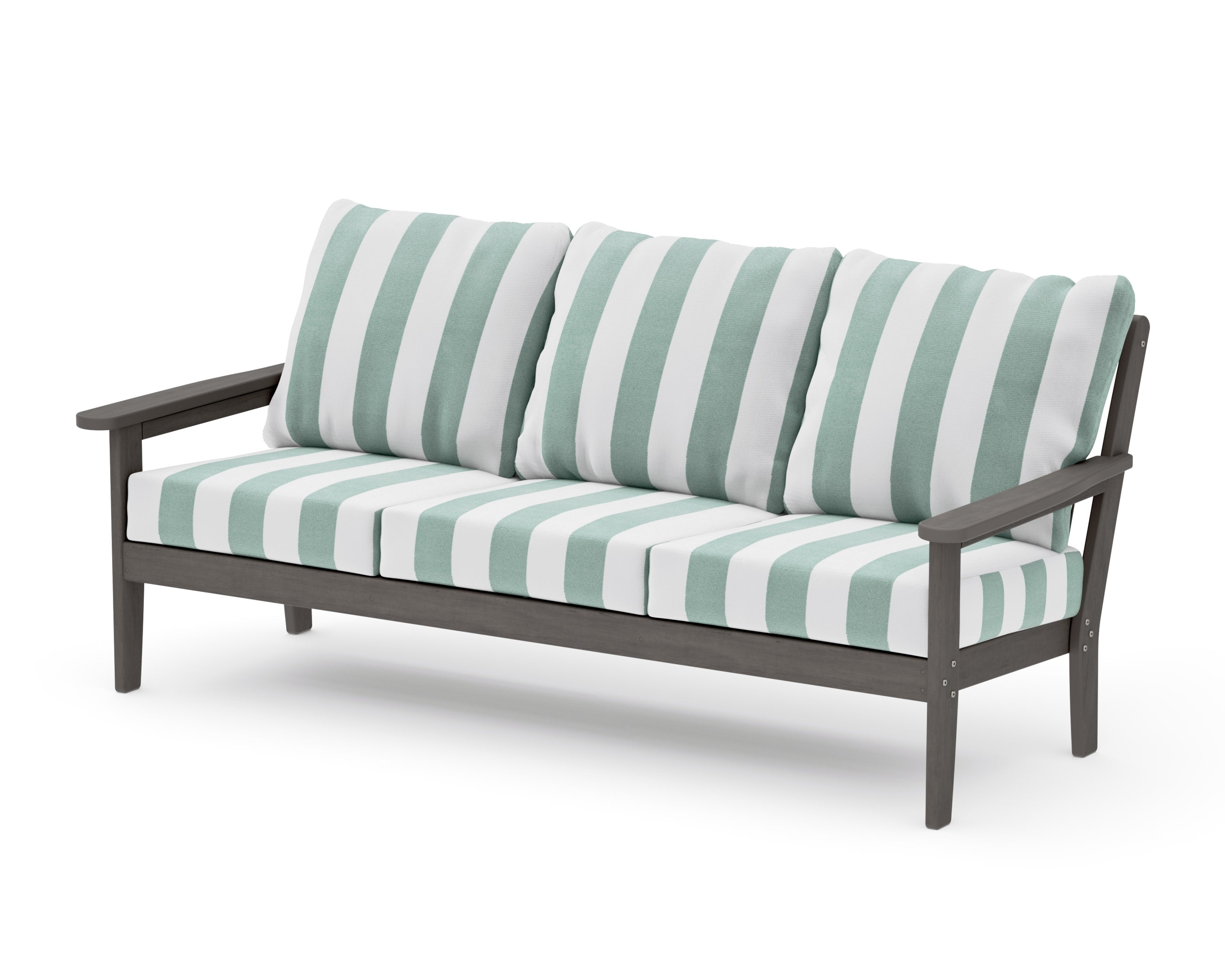 Cottage Deep Seating Sofa in Driftwood / Cabana Stripe Glacier Spa