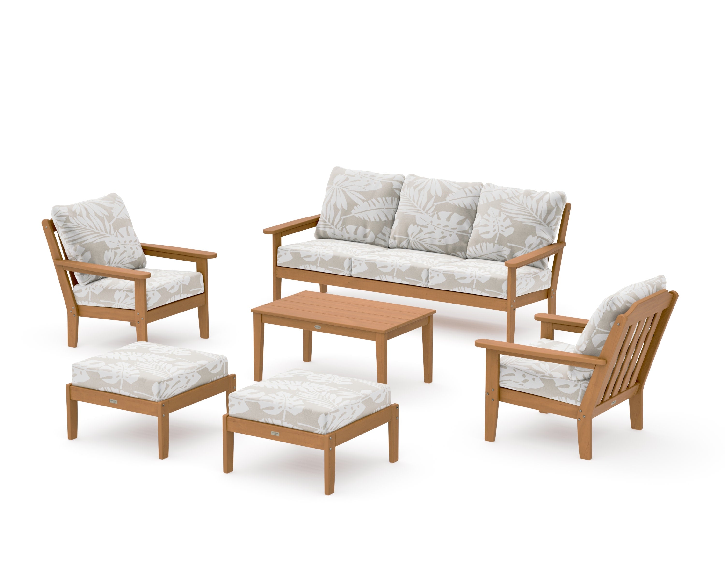 Cottage 6-Piece Lounge Sofa Set in Natural / Leaf Dune Burlap