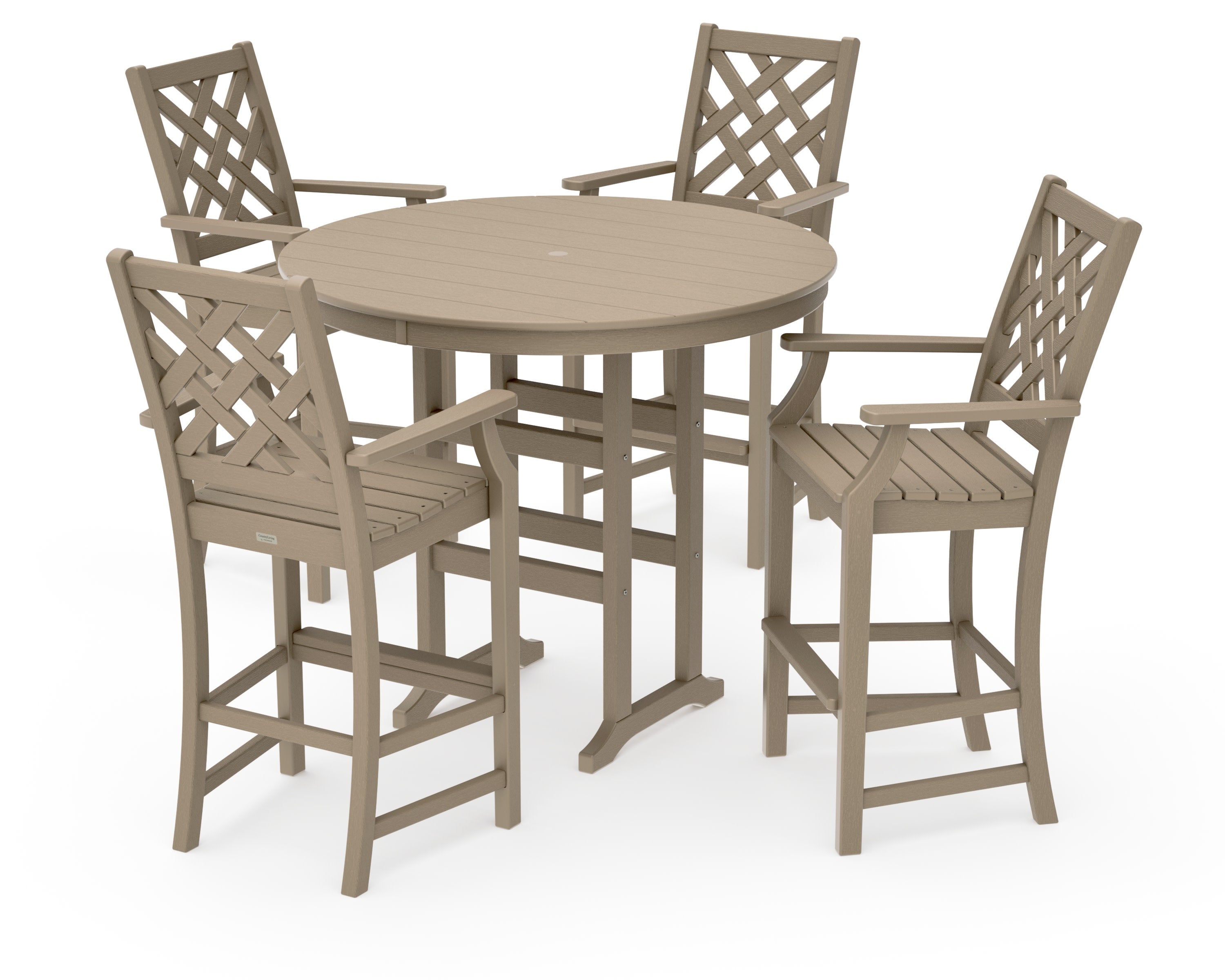 Wovendale 5-Piece Round Farmhouse Bar Set in Vintage Sahara