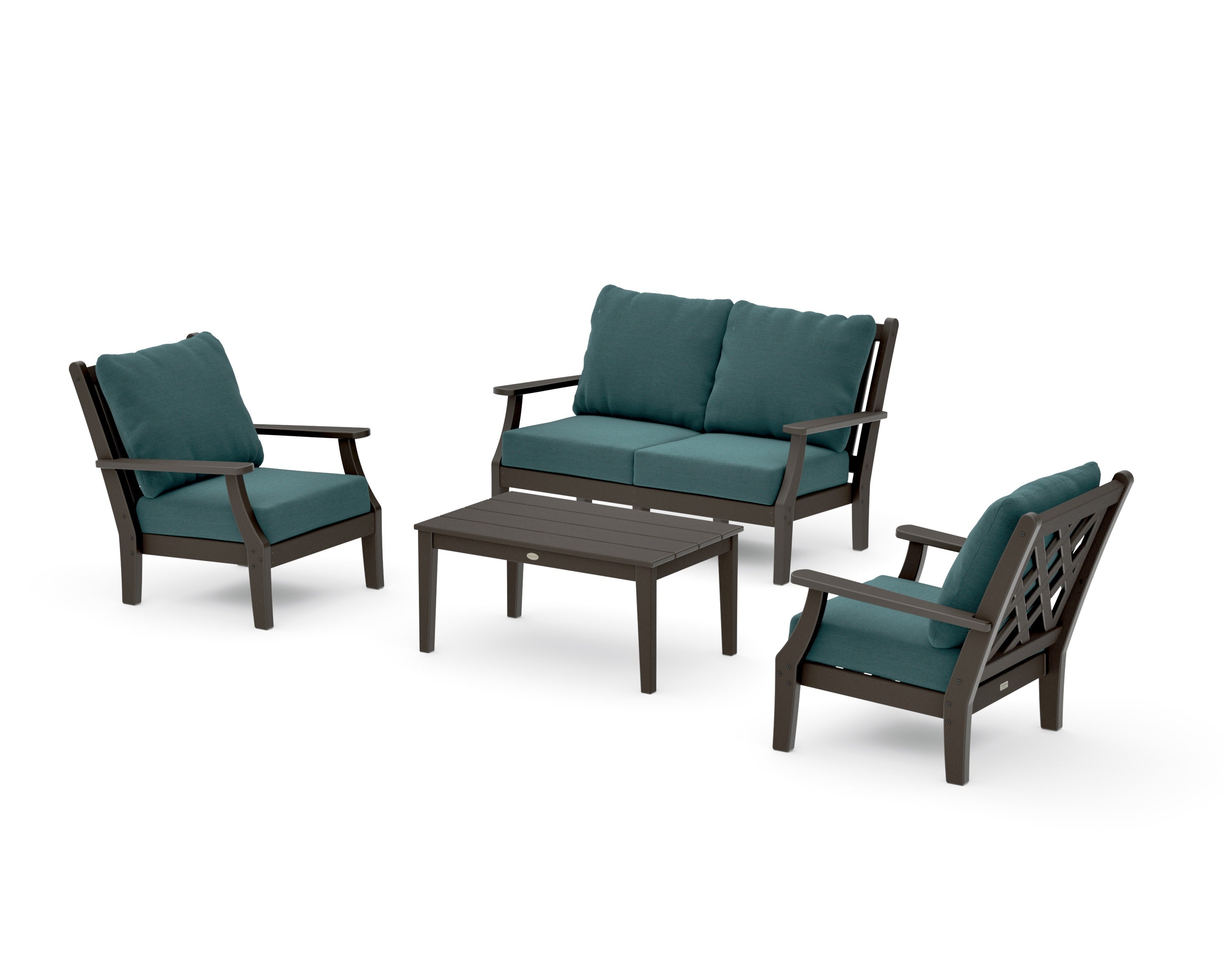 Wovendale 4-Piece Deep Seating Set with Loveseat in Vintage Coffee / Ocean Teal