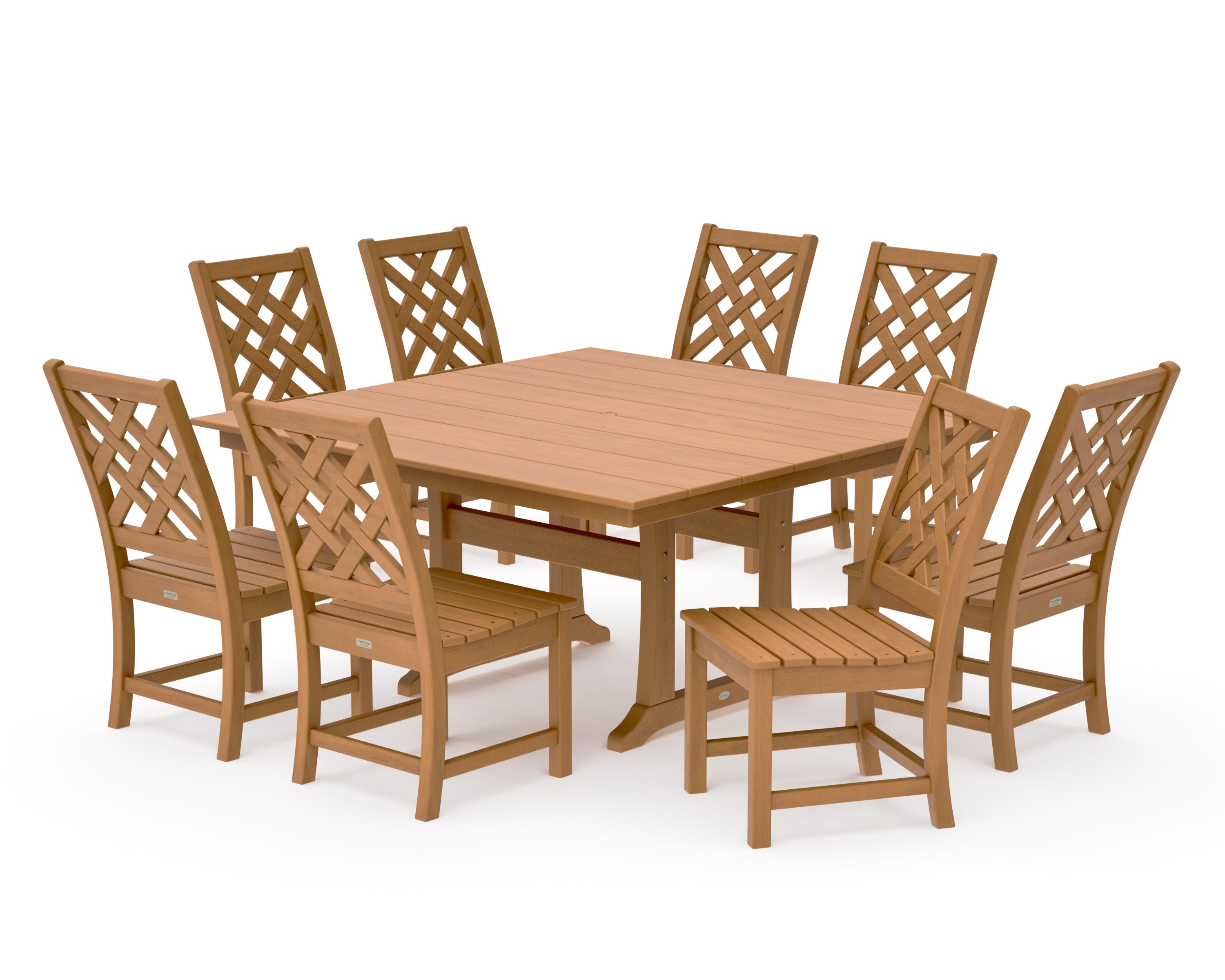 Wovendale Side Chair 9-Piece Square Farmhouse Dining Set with Trestle Legs in Natural