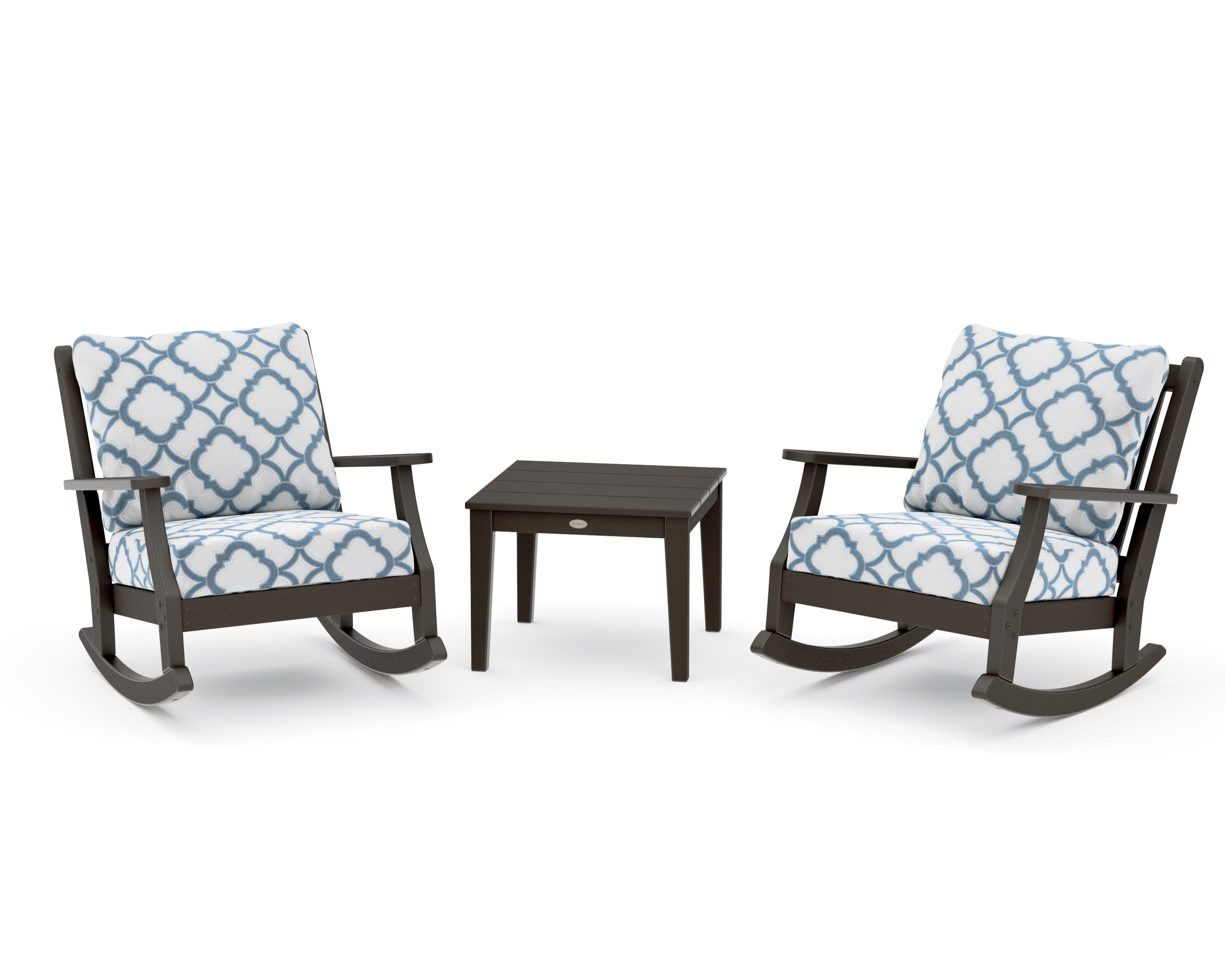 Wovendale 3-Piece Deep Seating Rocker Set in Vintage Coffee / Trellis Sky Blue