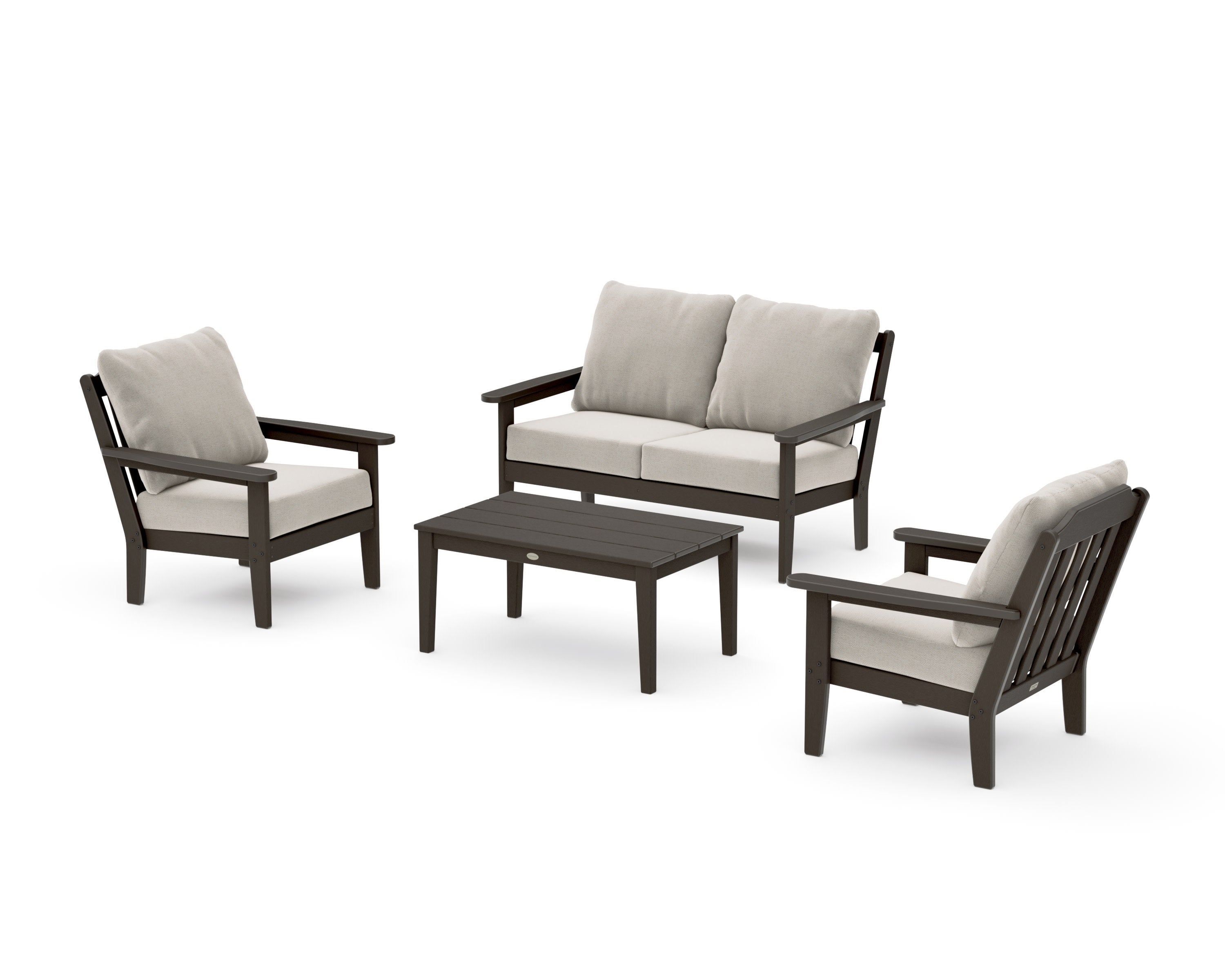 Cottage 4-Piece Deep Seating Set with Loveseat in Vintage Coffee / Dune Burlap