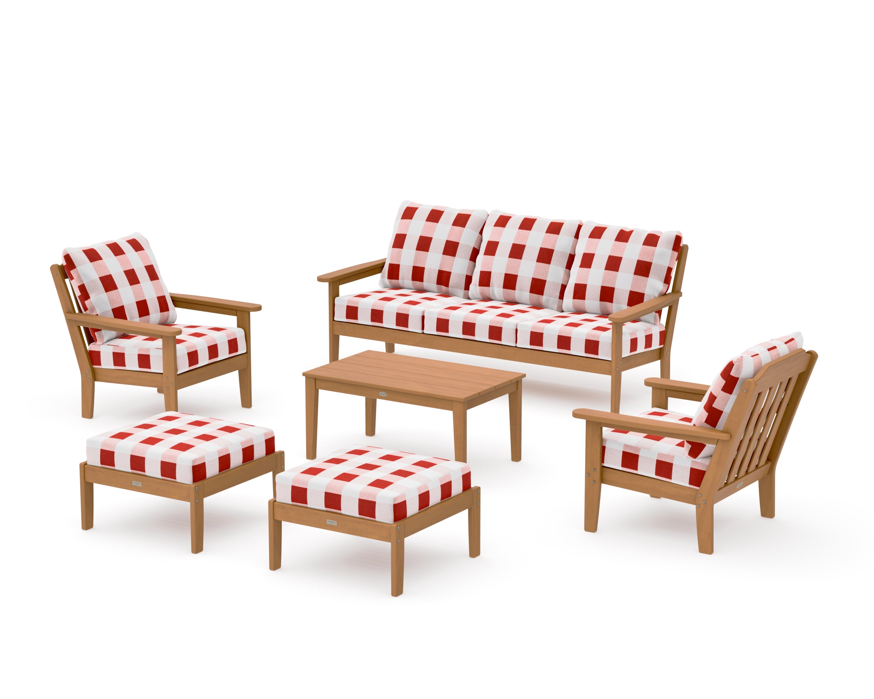Cottage 6-Piece Lounge Sofa Set in Natural / Buffalo Plaid Crimson
