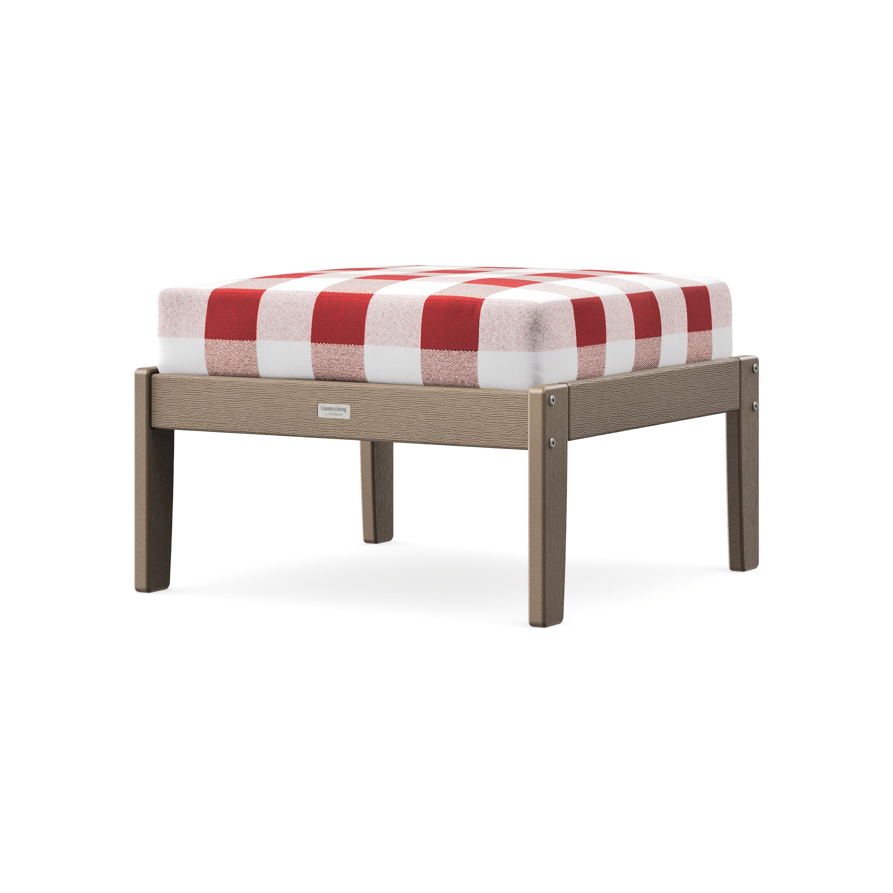 Cottage Deep Seating Ottoman in Vintage Sahara / Buffalo Plaid Crimson