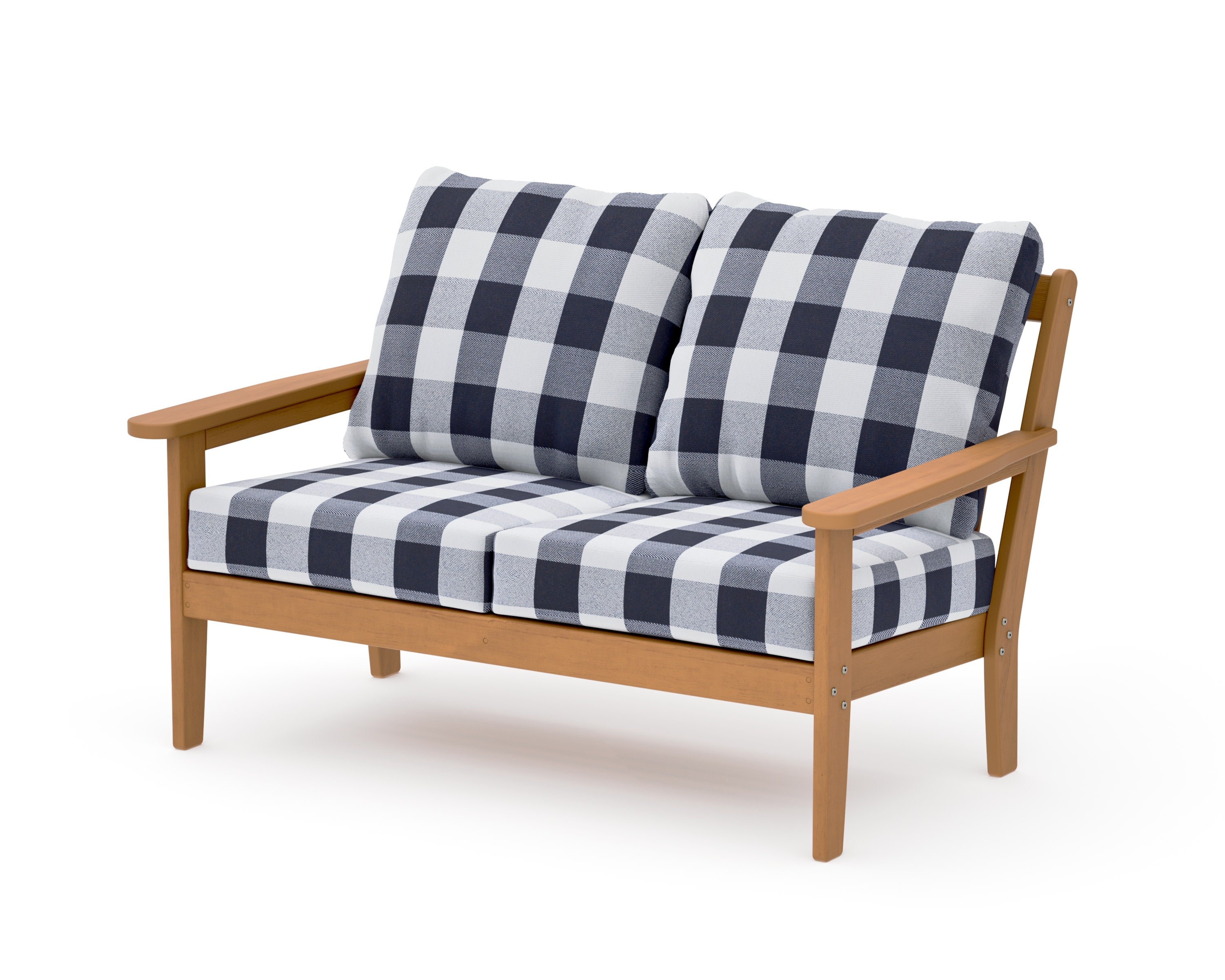 Cottage Deep Seating Loveseat in Natural / Buffalo Plaid Navy
