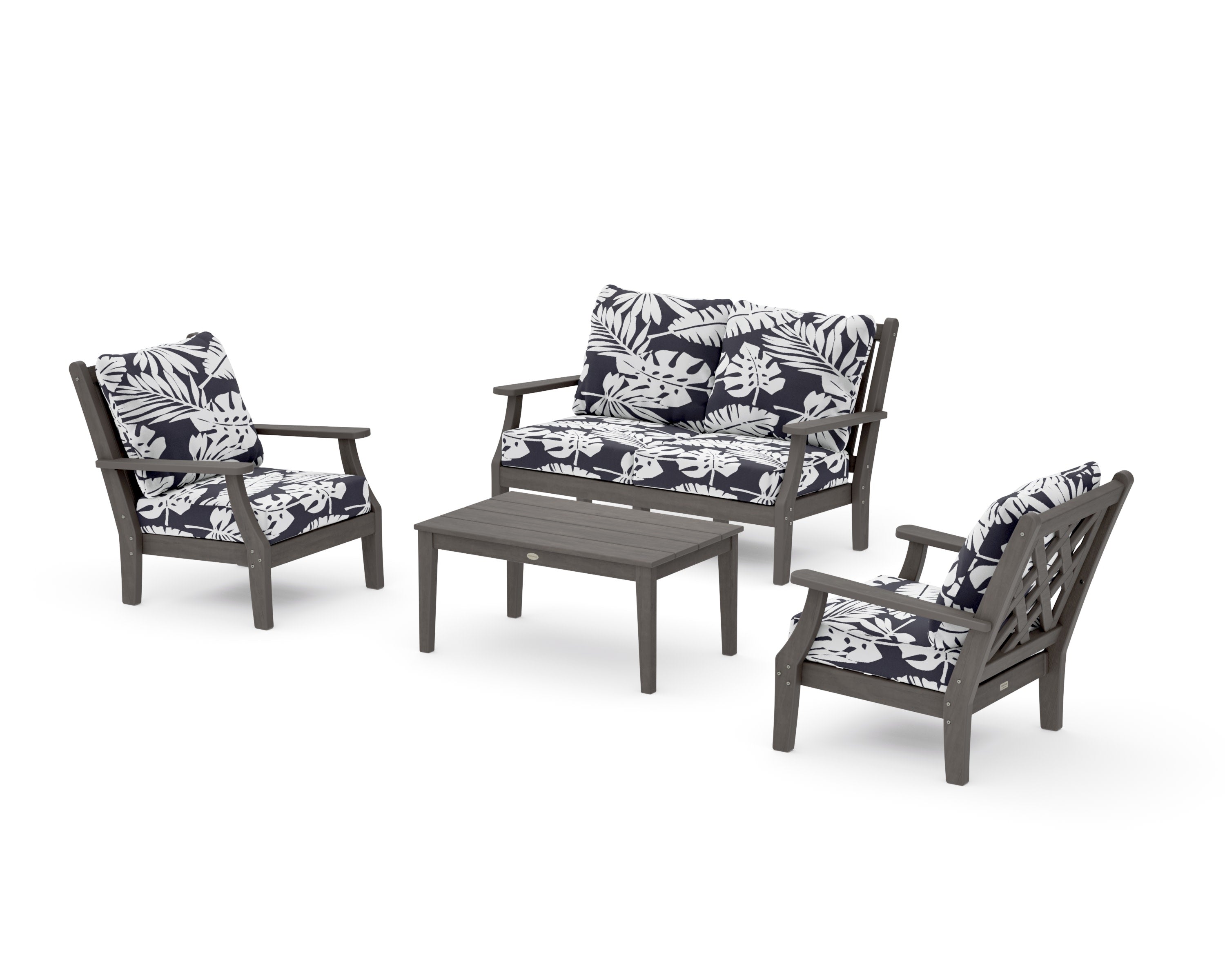 Wovendale 4-Piece Deep Seating Set with Loveseat in Driftwood / Leaf Navy