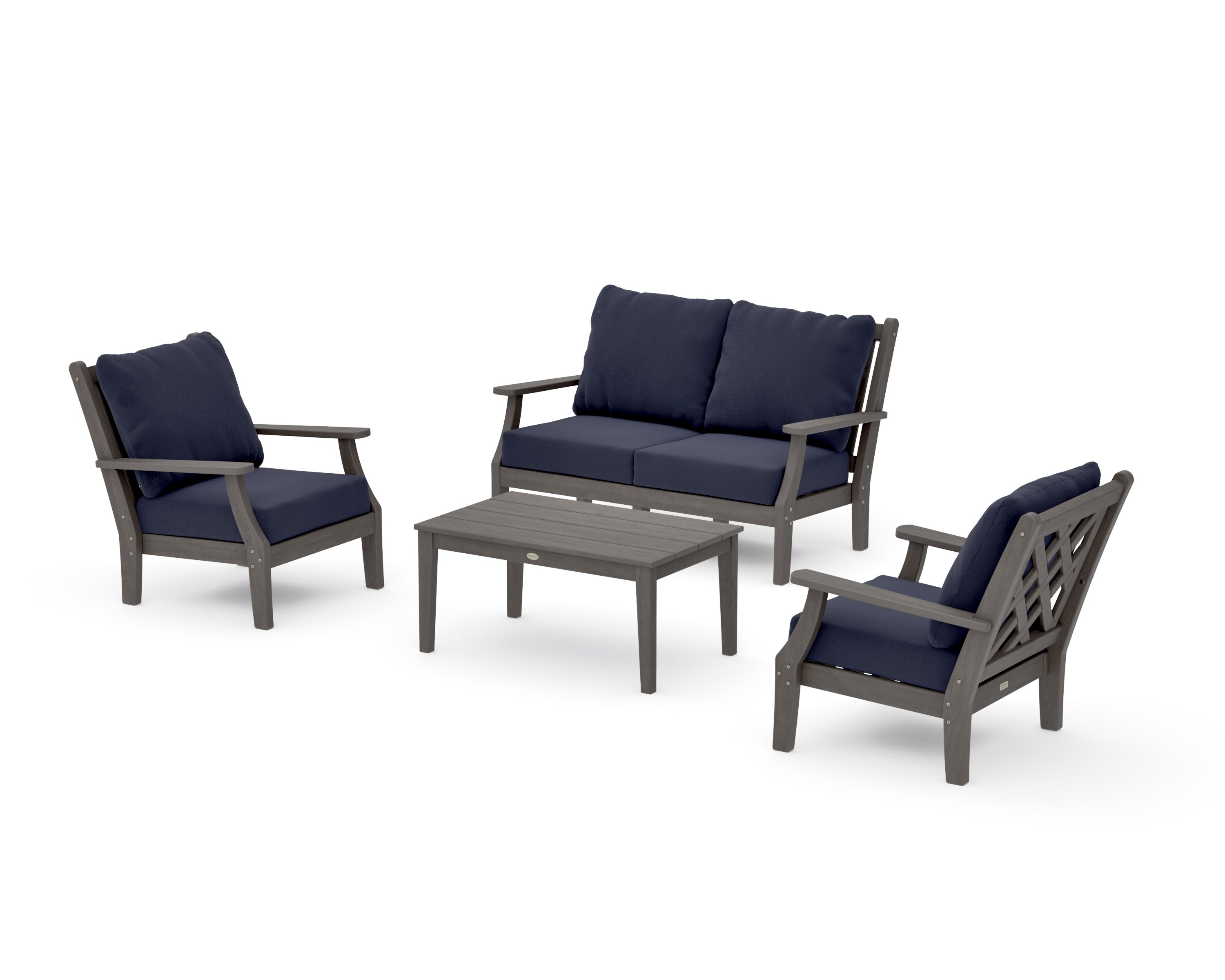 Wovendale 4-Piece Deep Seating Set with Loveseat in Driftwood / Navy Linen