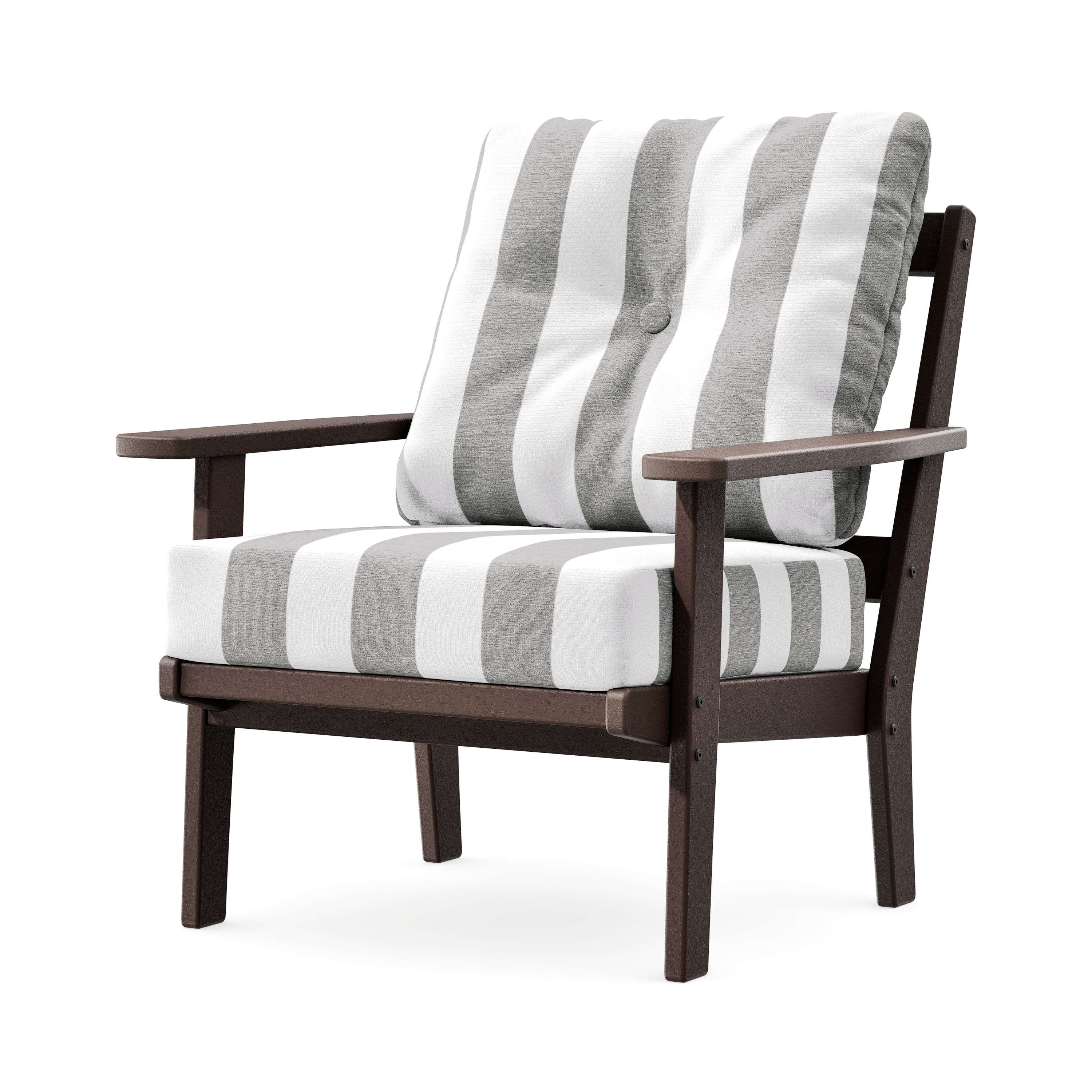Prairie Deep Seating Chair in Mahogany / Cabana Stripe Grey Mist