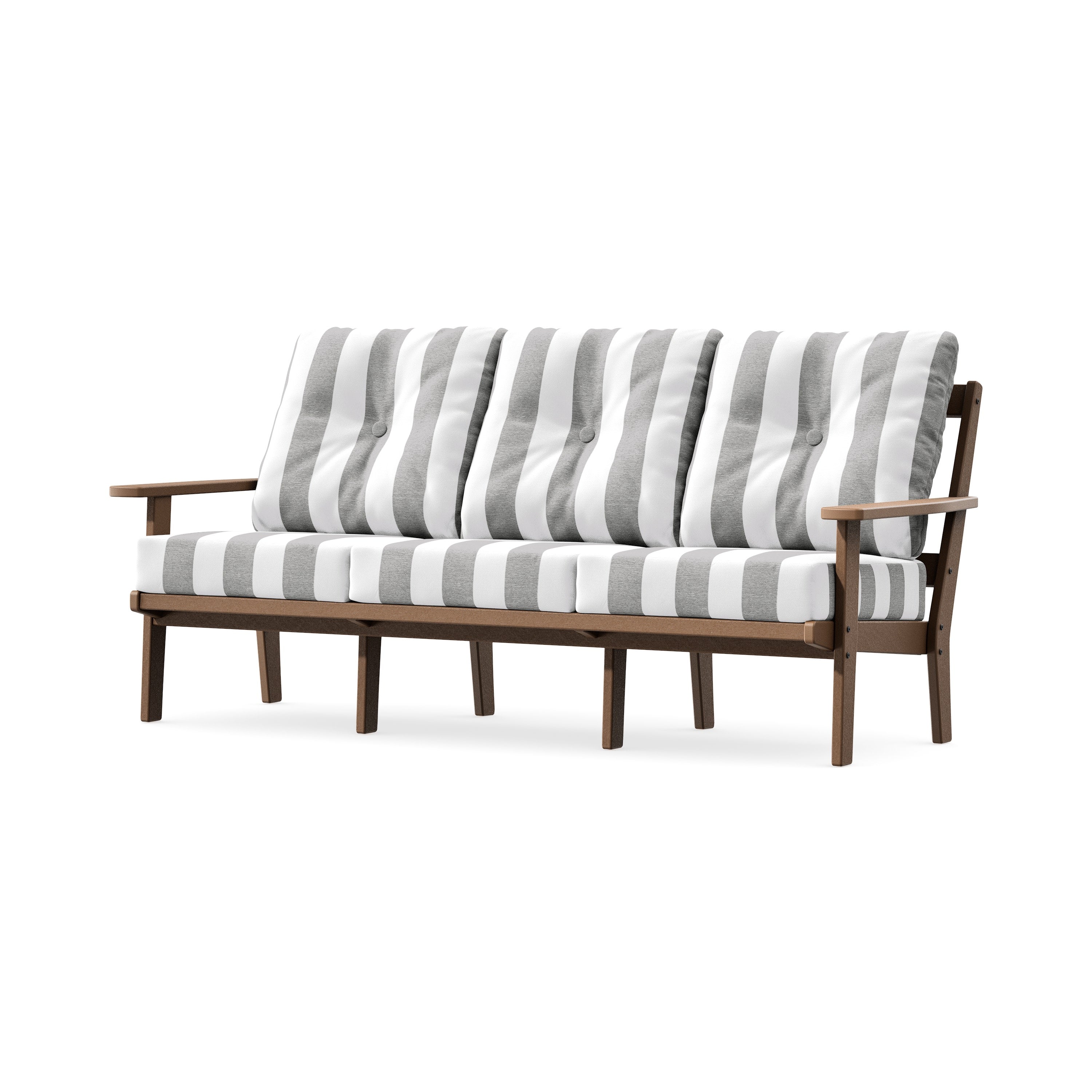 PrairieDeep Seating Sofa in Teak / Cabana Stripe Grey Mist