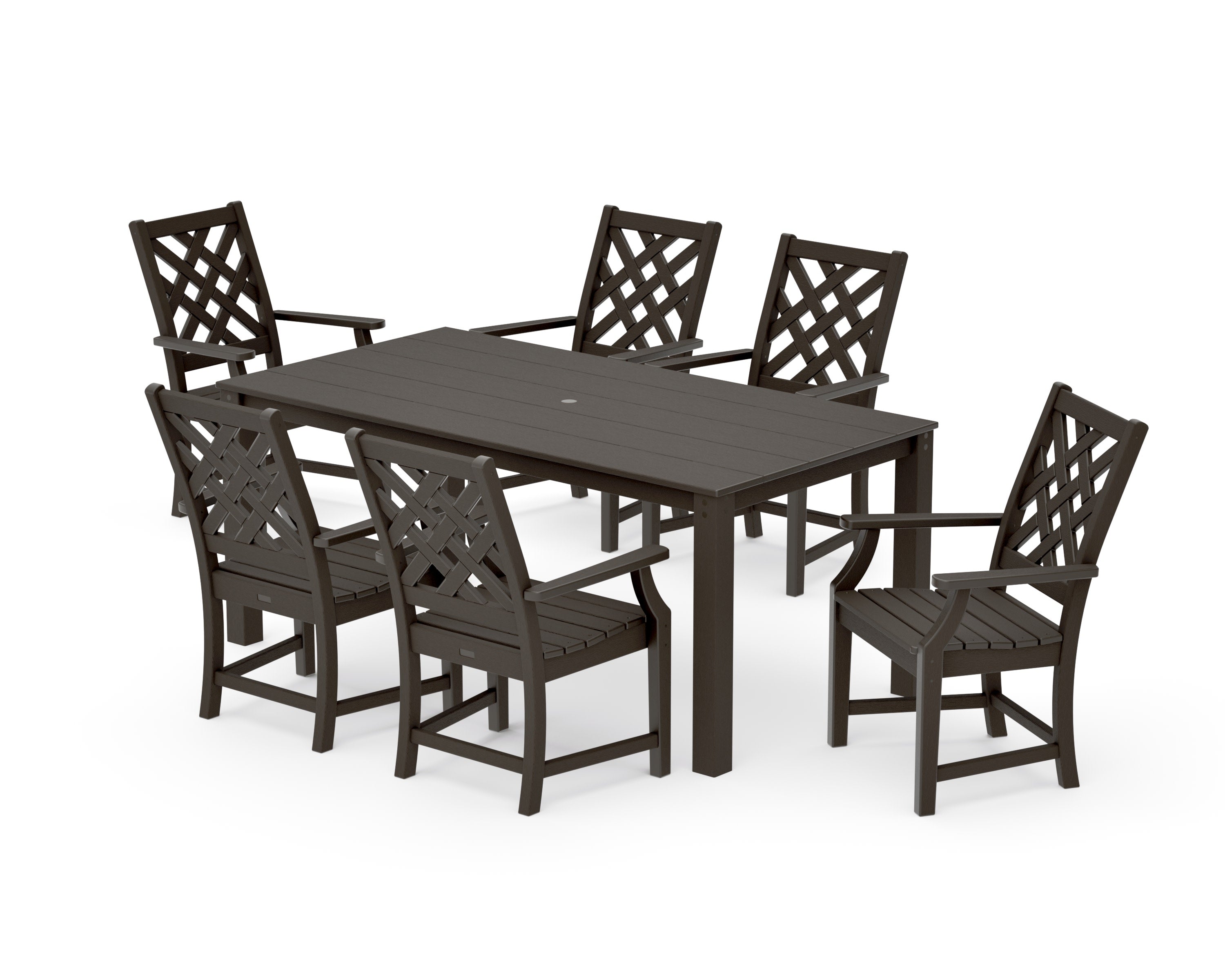 Wovendale Arm Chair 7-Piece Parsons Dining Set in Vintage Coffee