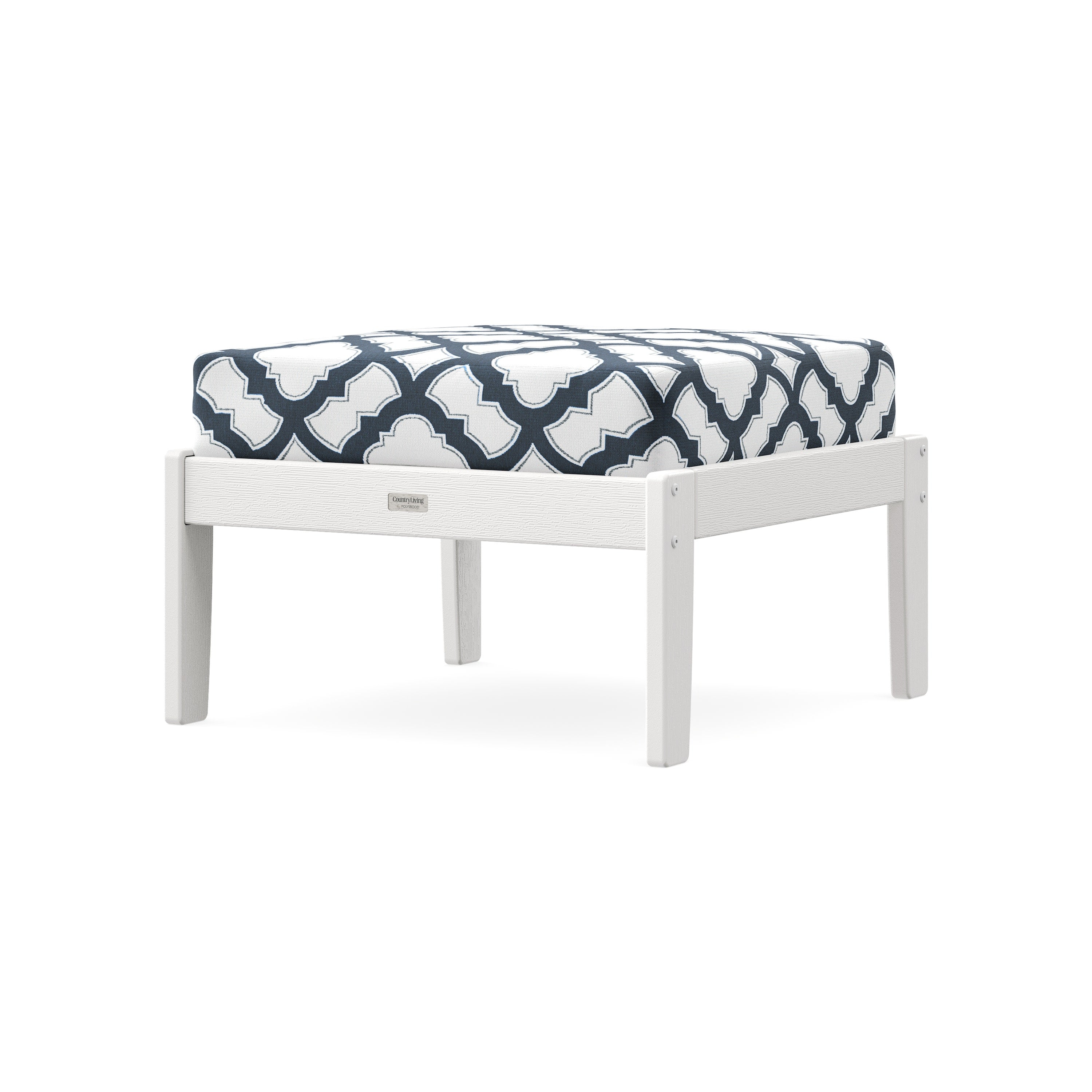 Cottage Deep Seating Ottoman in Vintage White / Trellis Marine Indigo