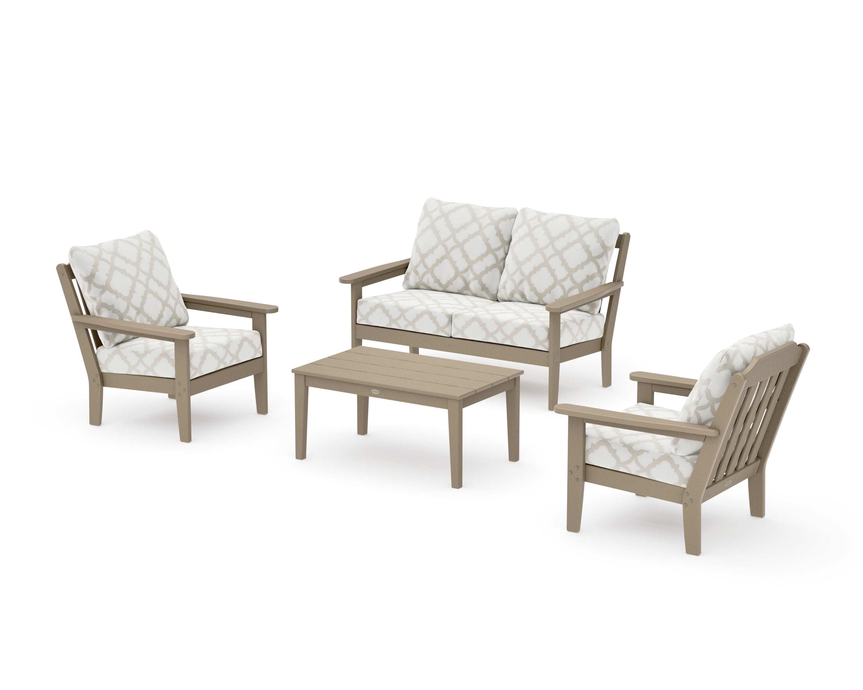 Cottage 4-Piece Deep Seating Set with Loveseat in Vintage Sahara / Trellis Dune Burlap
