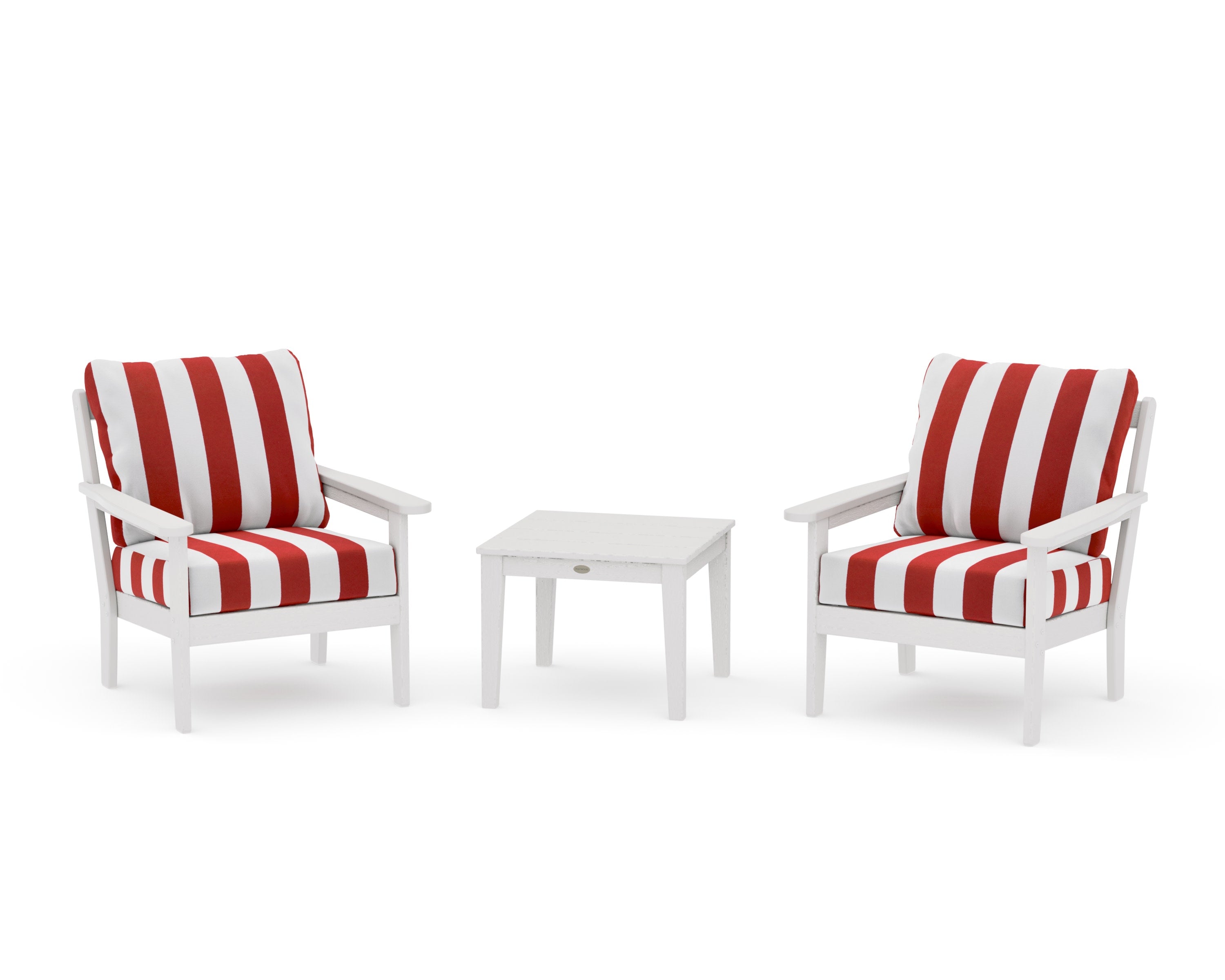 Cottage 3-Piece Deep Seating Set in Vintage White / Cabana Stripe Crimson