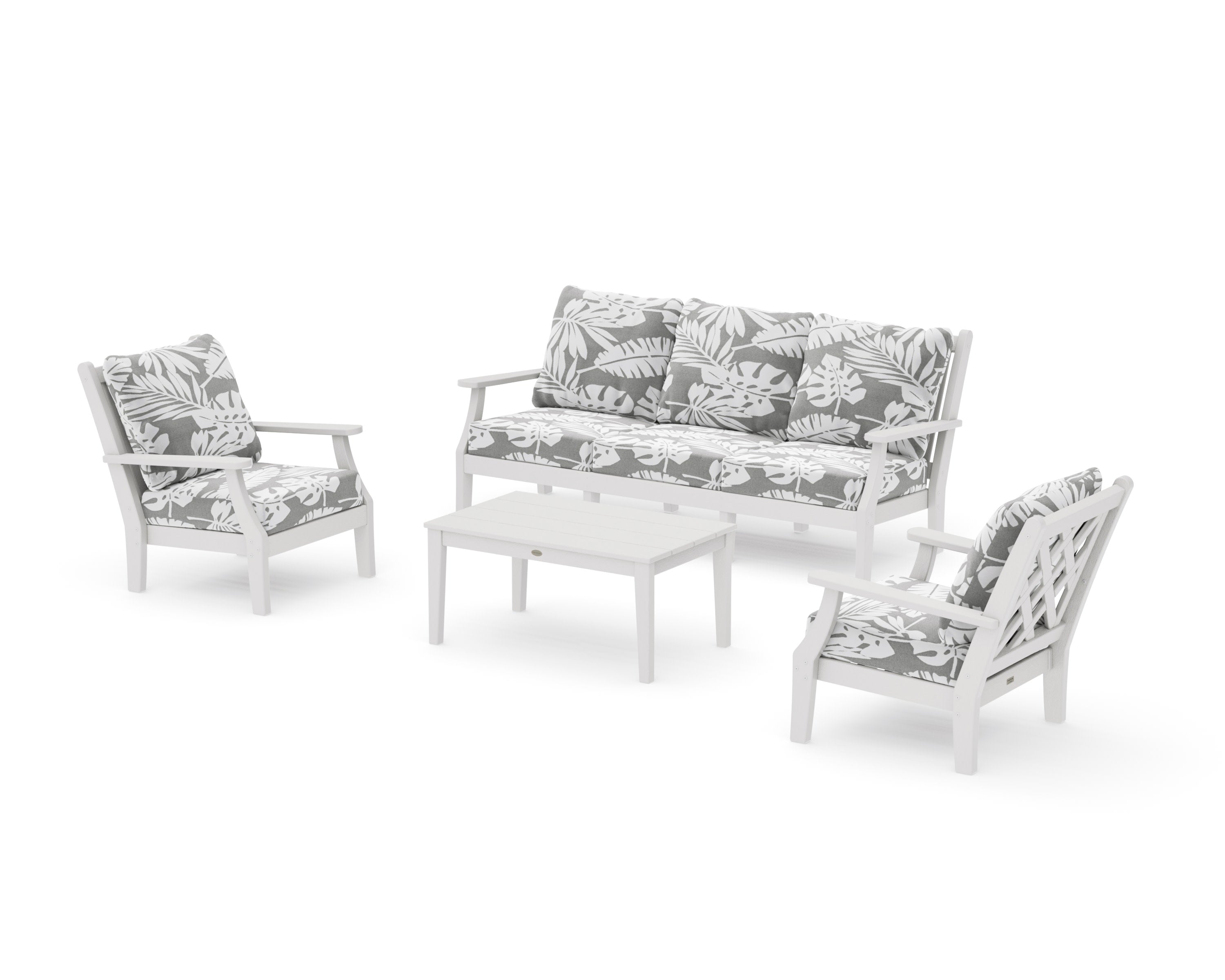 Wovendale 4-Piece Deep Seating Set with Sofa in Vintage White / Leaf Grey Mist