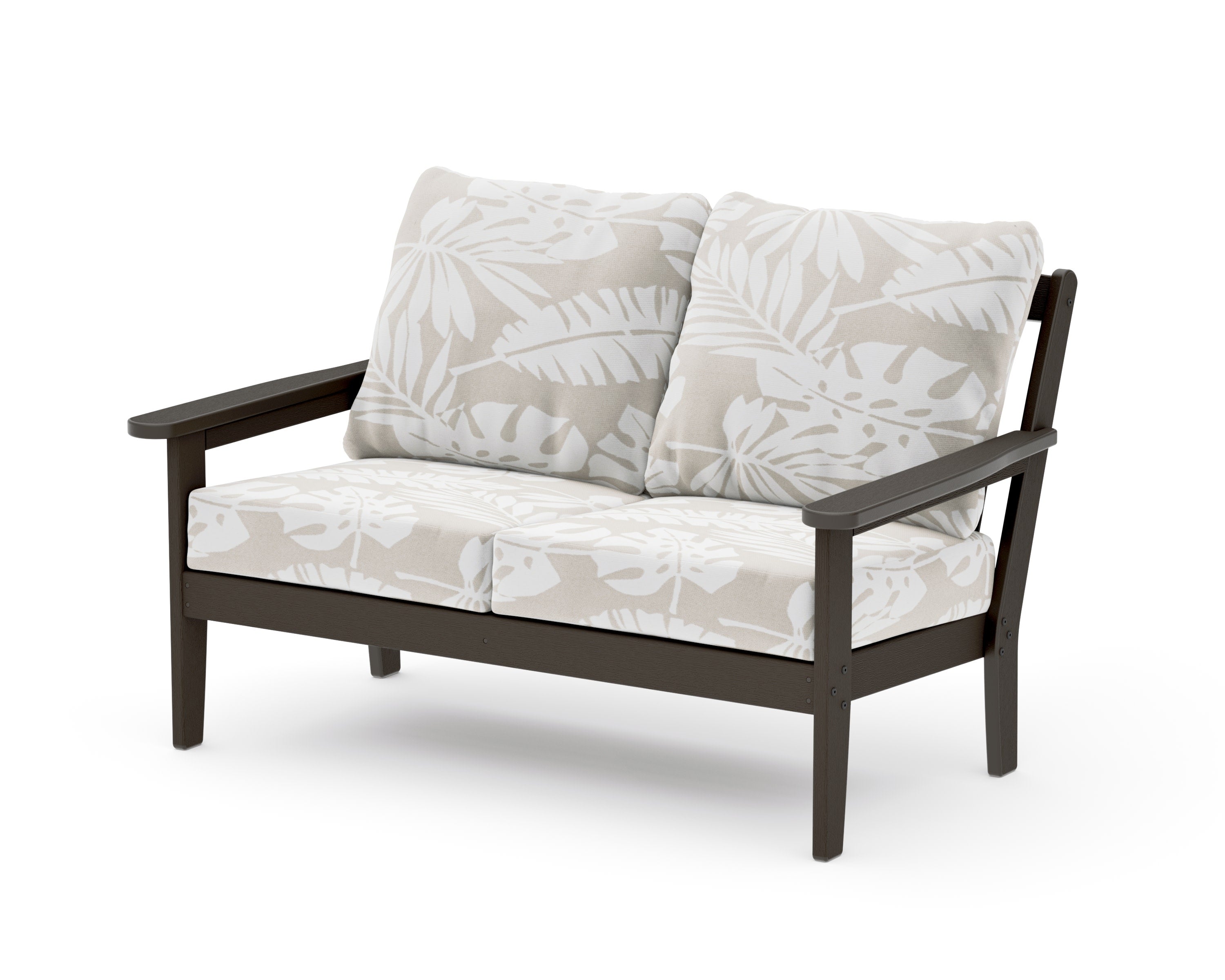 Cottage Deep Seating Loveseat in Vintage Coffee / Leaf Dune Burlap