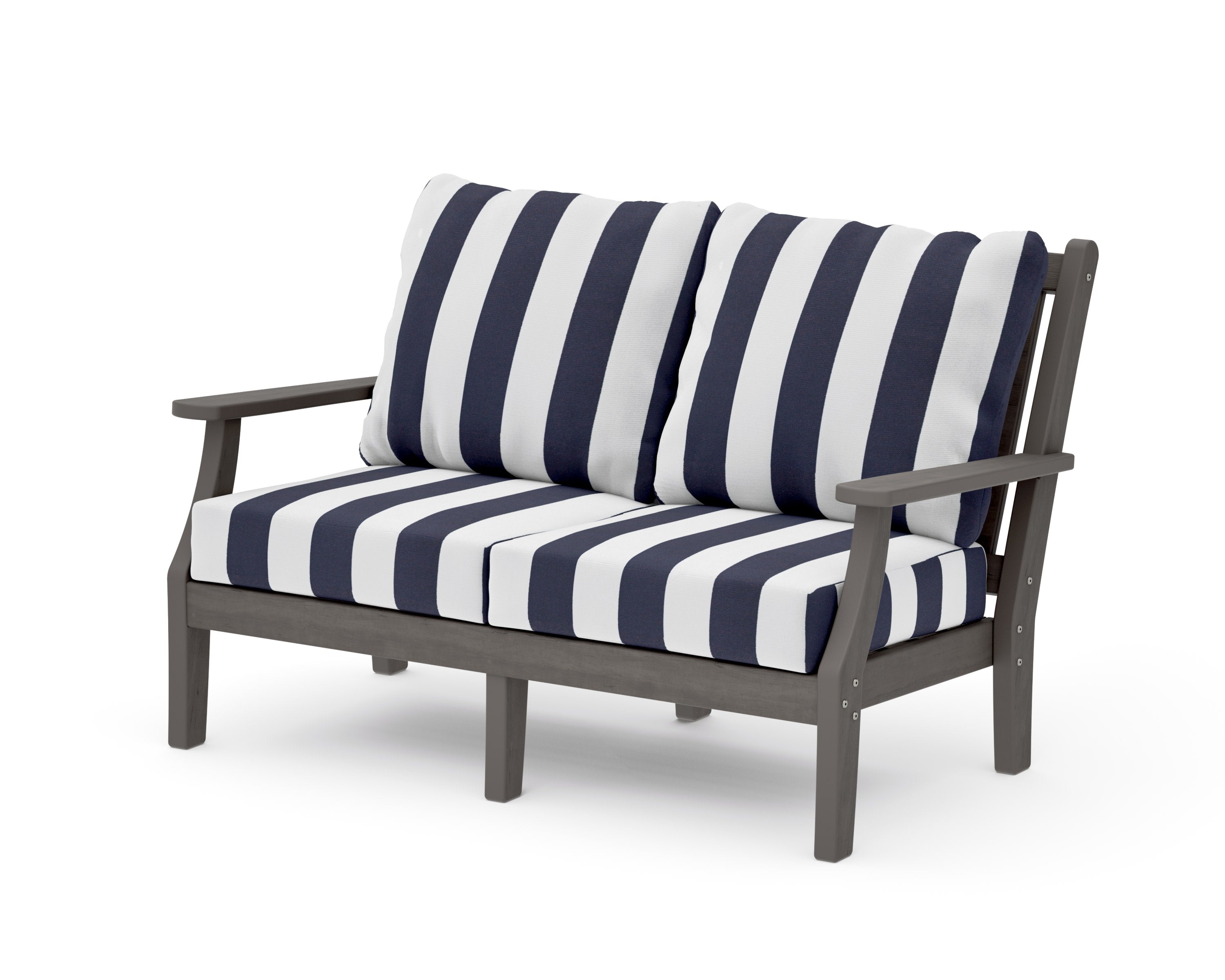 Wovendale Deep Seating Loveseat in Driftwood / Cabana Stripe Navy