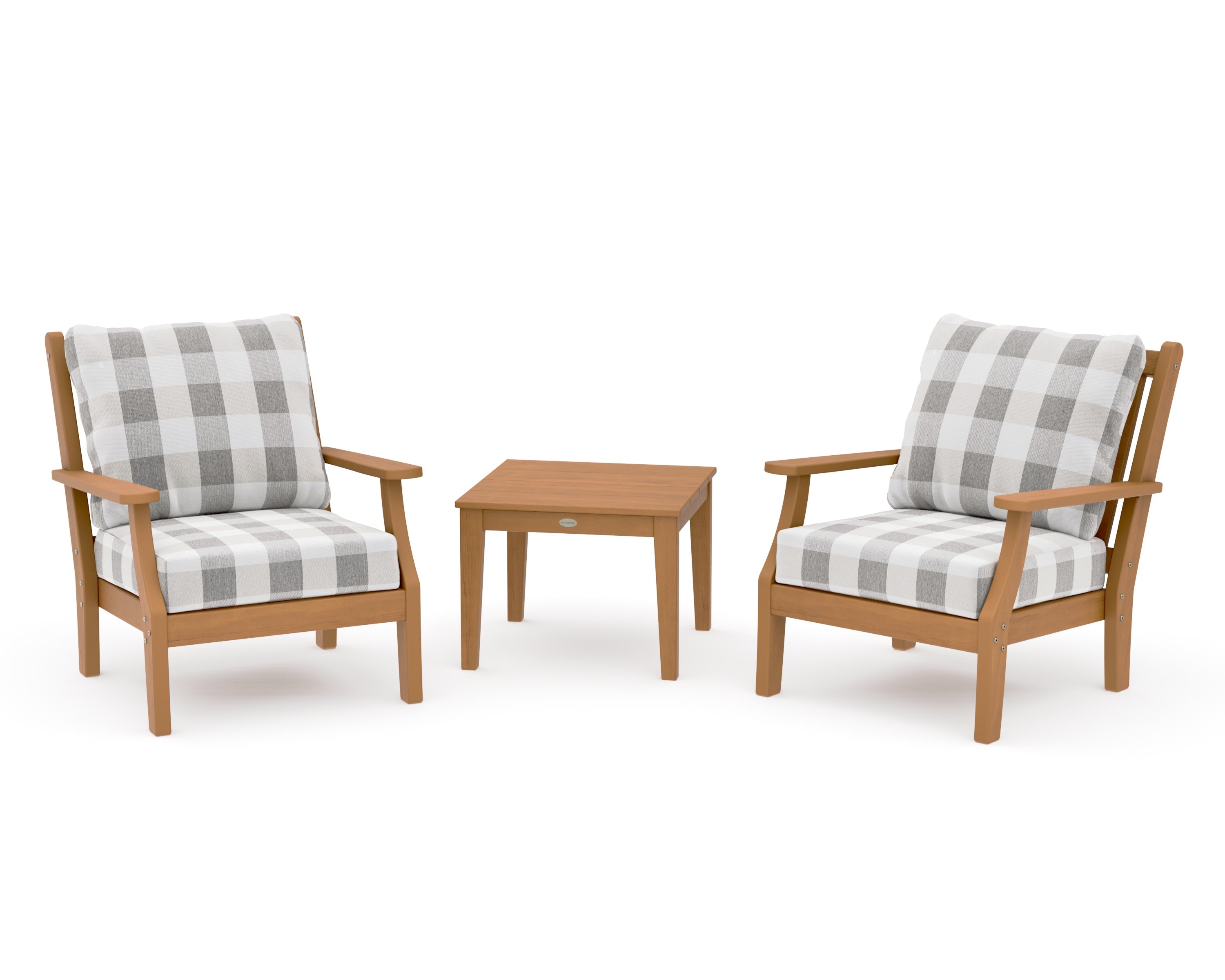 Wovendale 3-Piece Deep Seating Set in Natural / Buffalo Plaid Grey Mist