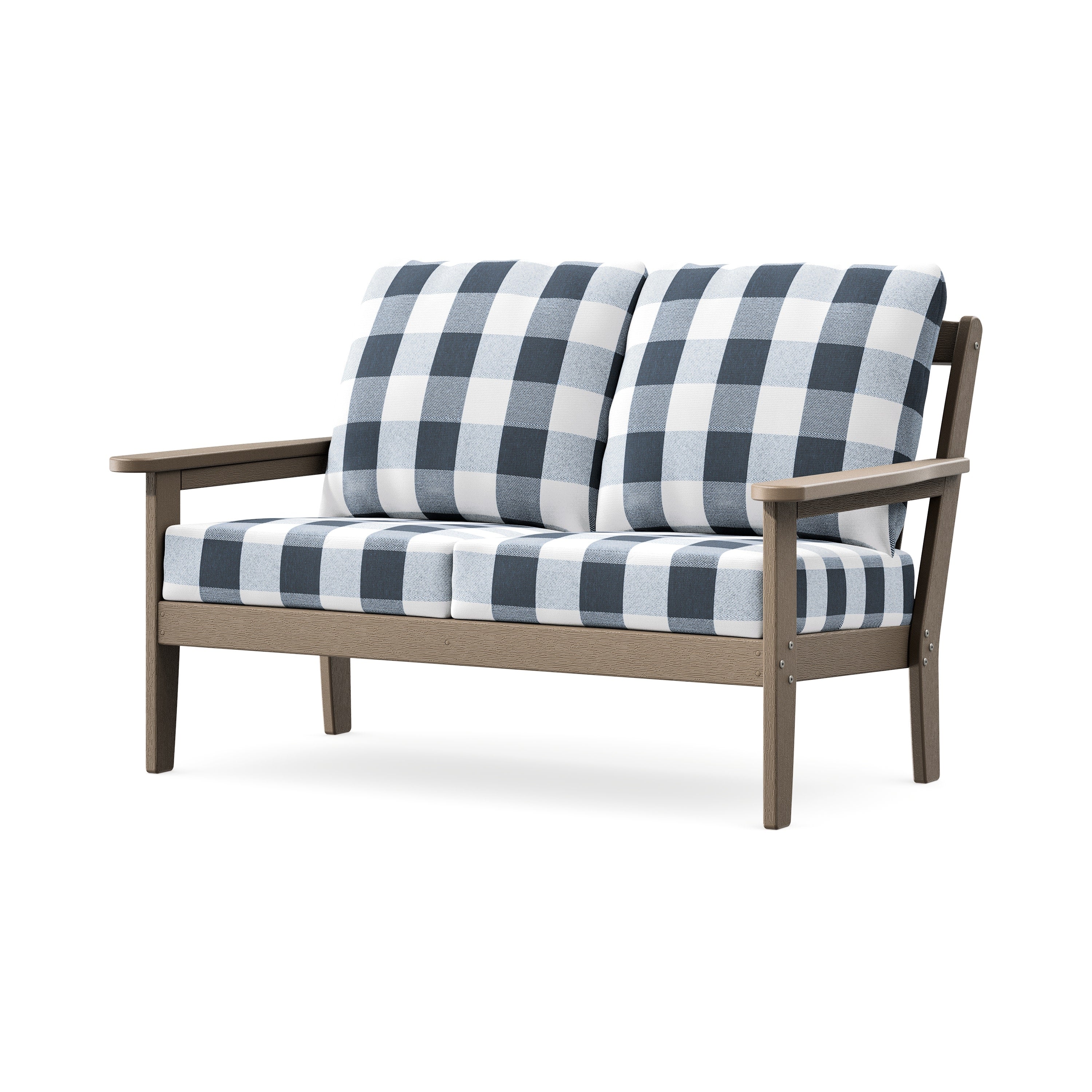Cottage Deep Seating Loveseat in Vintage Sahara / Buffalo Plaid Marine Indigo
