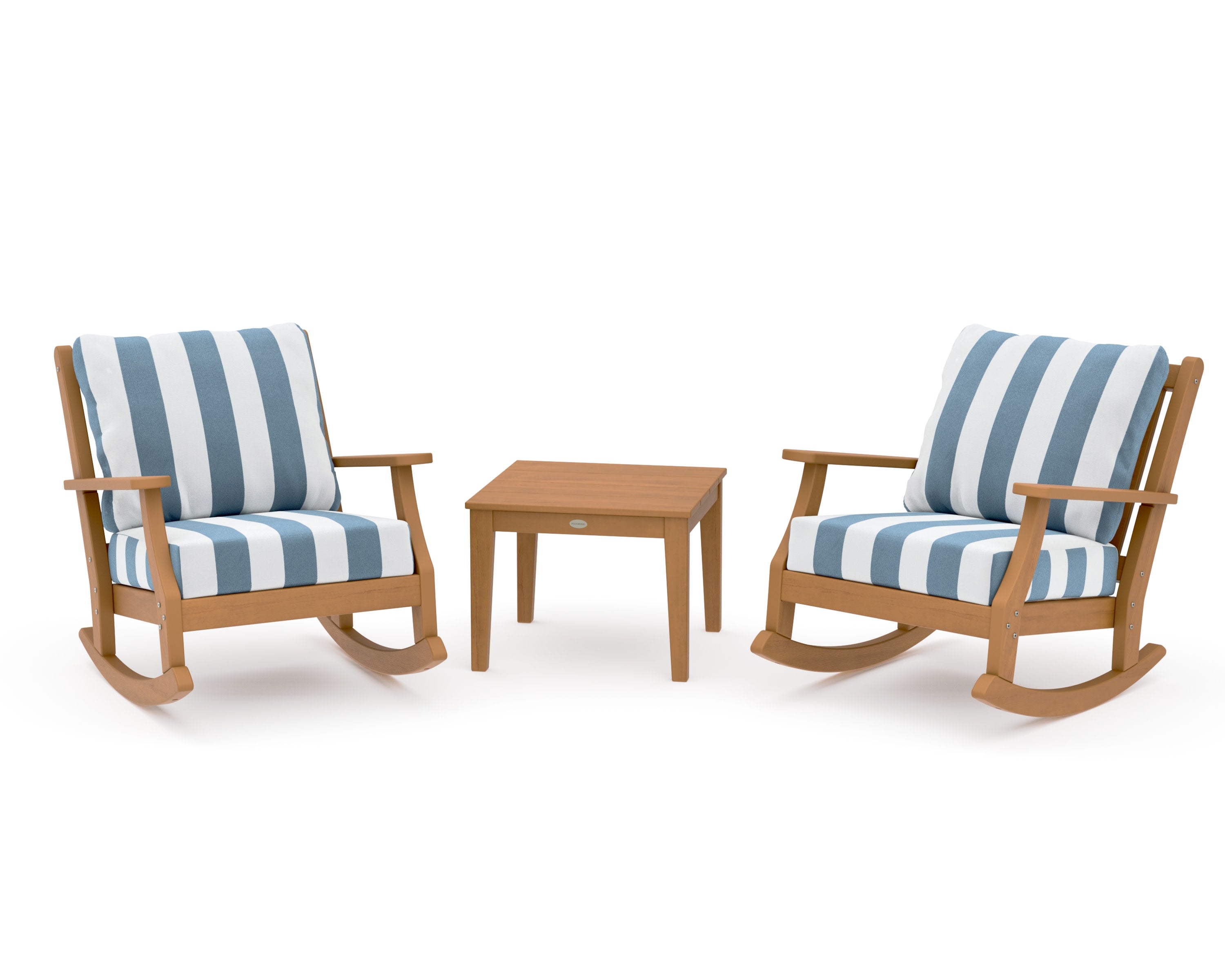 Wovendale 3-Piece Deep Seating Rocker Set in Natural / Cabana Stripe Sky Blue