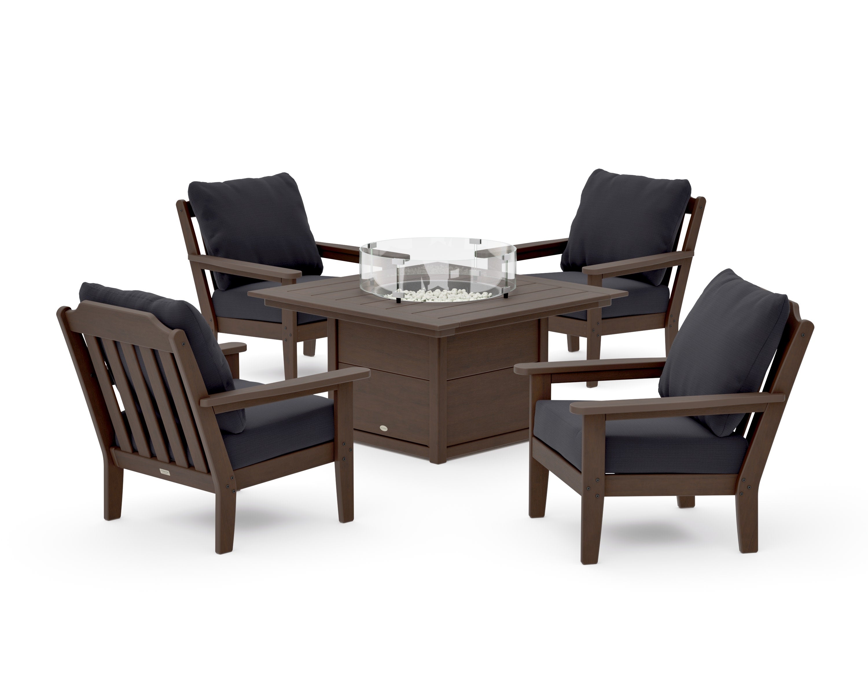 Cottage 5-Piece Deep Seating Set with Fire Pit Table in Kona / Midnight Linen