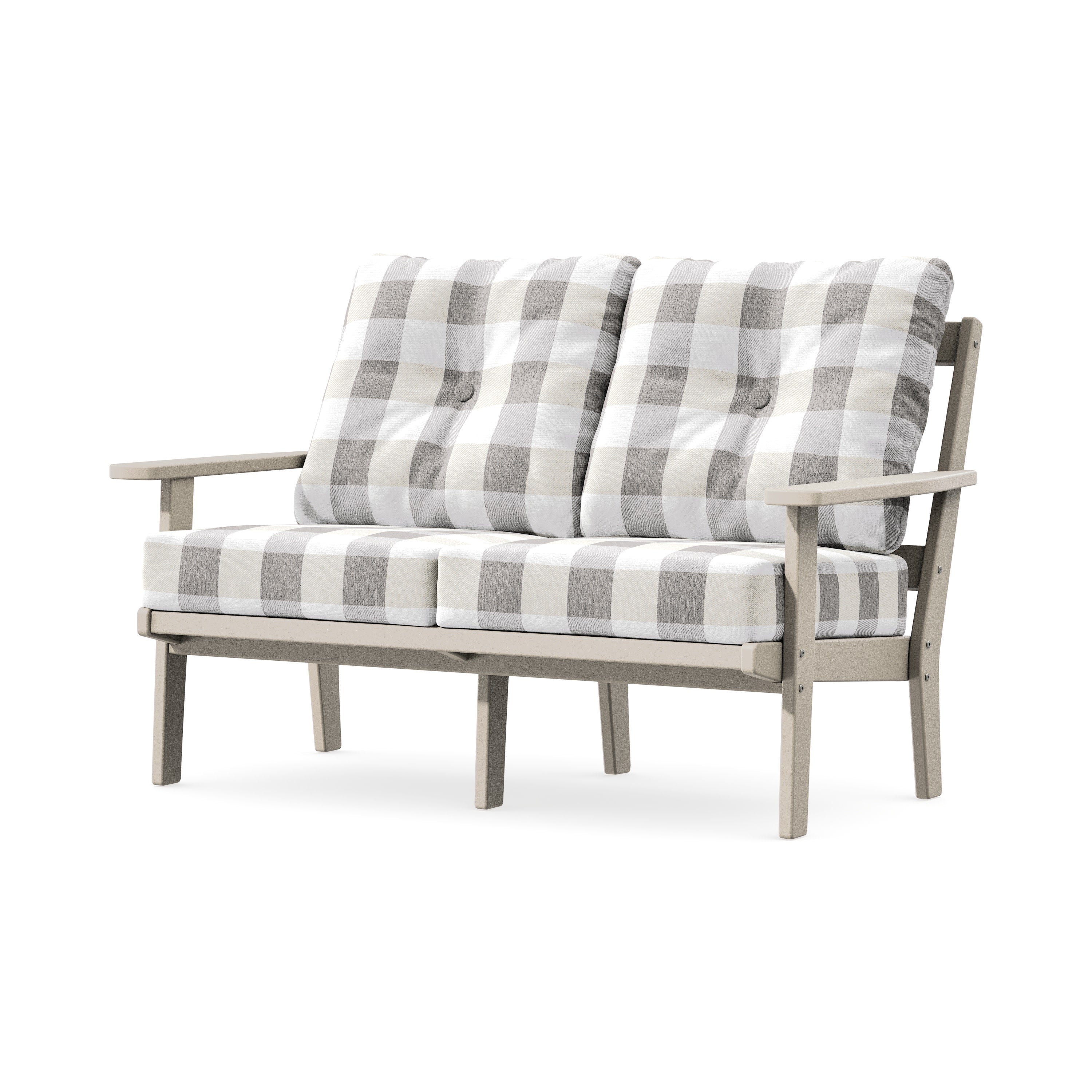 Prairie Deep SeatingLoveseat in Sand / Buffalo Plaid Grey Mist