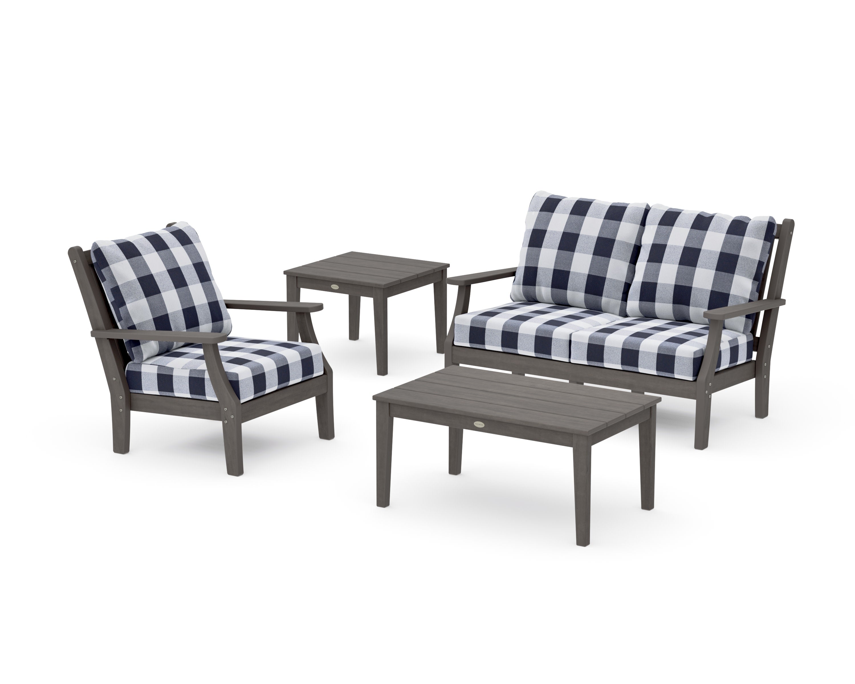 Wovendale 4-Piece Deep Seating Set in Driftwood / Buffalo Plaid Navy