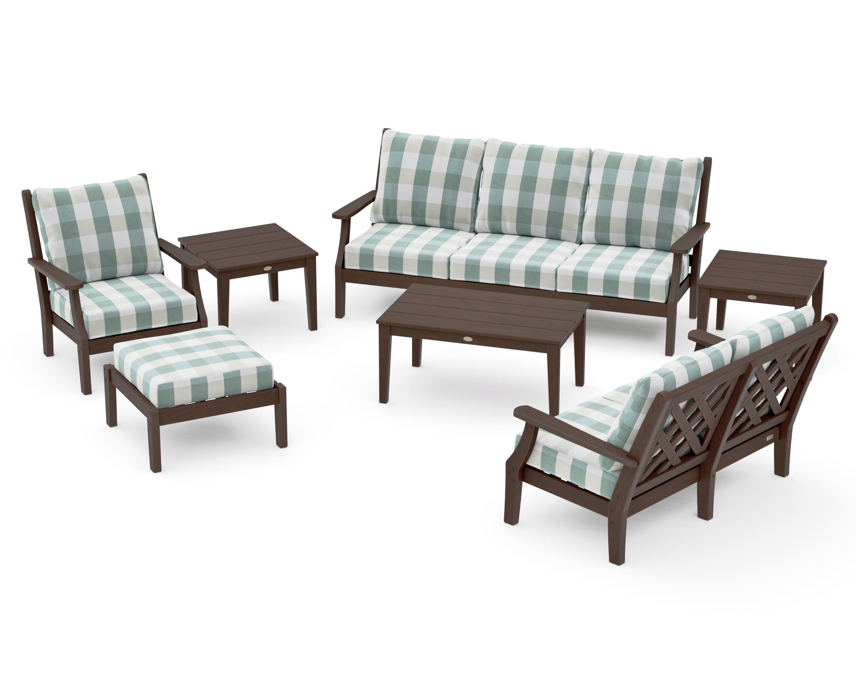 Wovendale 7-Piece Deep Seating Set in Kona / Buffalo Plaid Glacier Spa