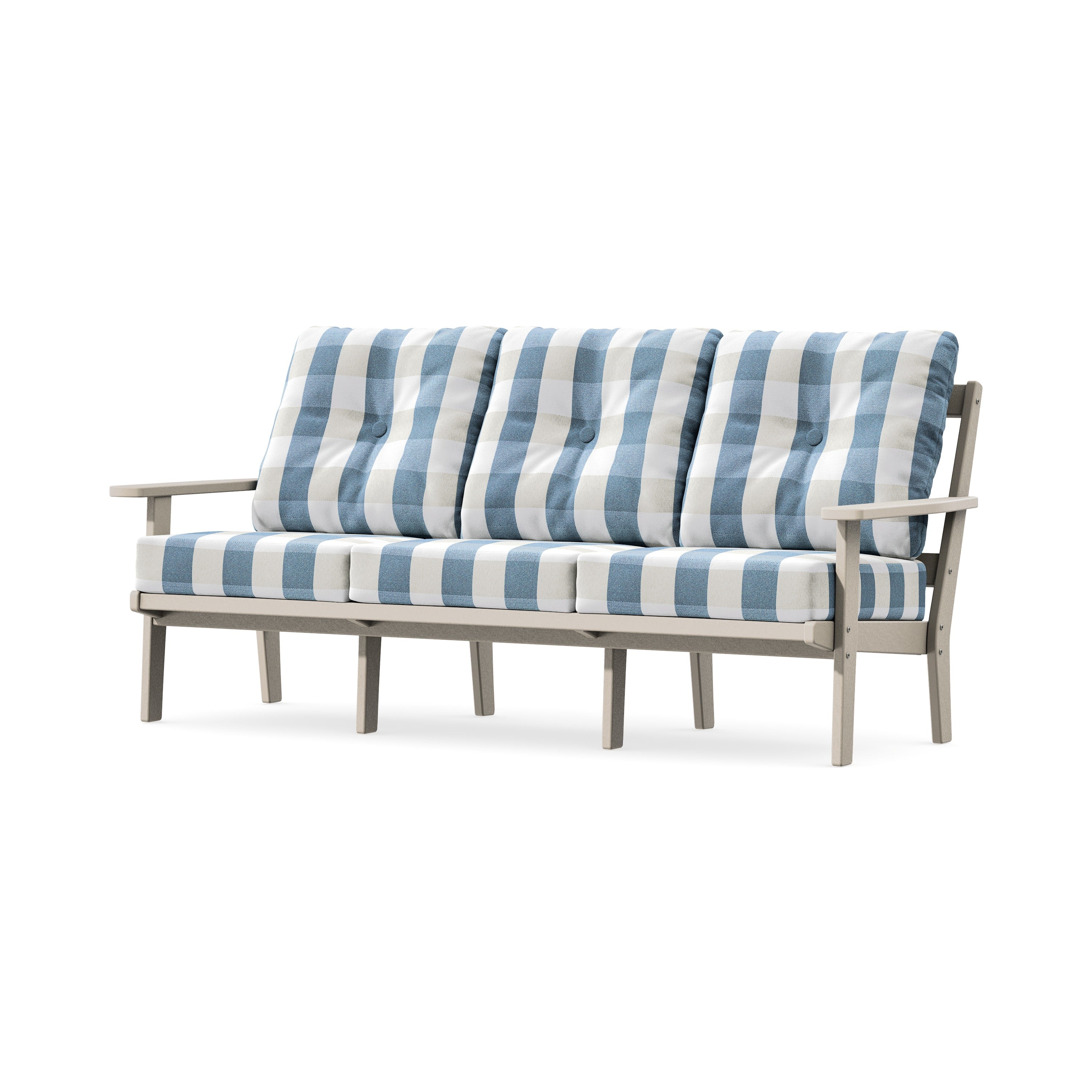 PrairieDeep Seating Sofa in Sand / Buffalo Plaid Sky Blue