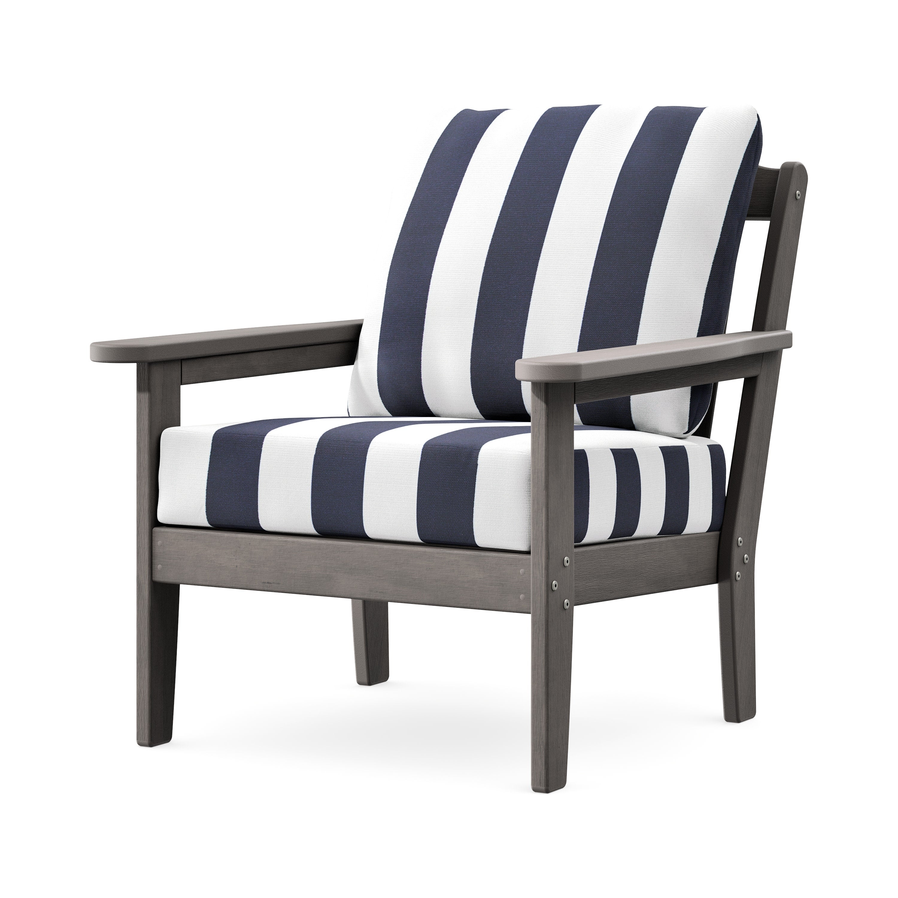 Cottage Deep Seating Chair in Driftwood / Cabana Stripe Navy