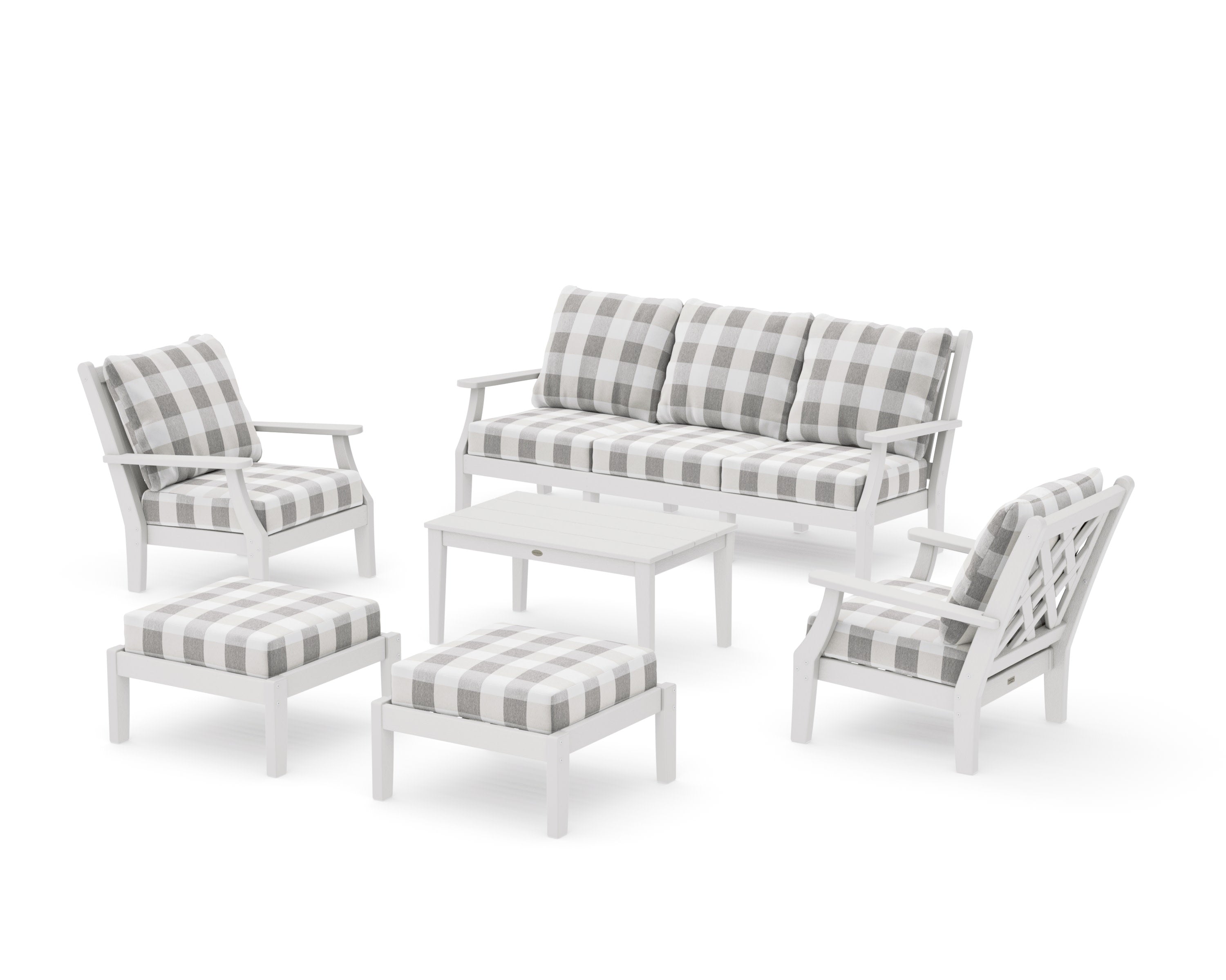 Wovendale 6-Piece Lounge Sofa Set in Vintage White / Buffalo Plaid Grey Mist