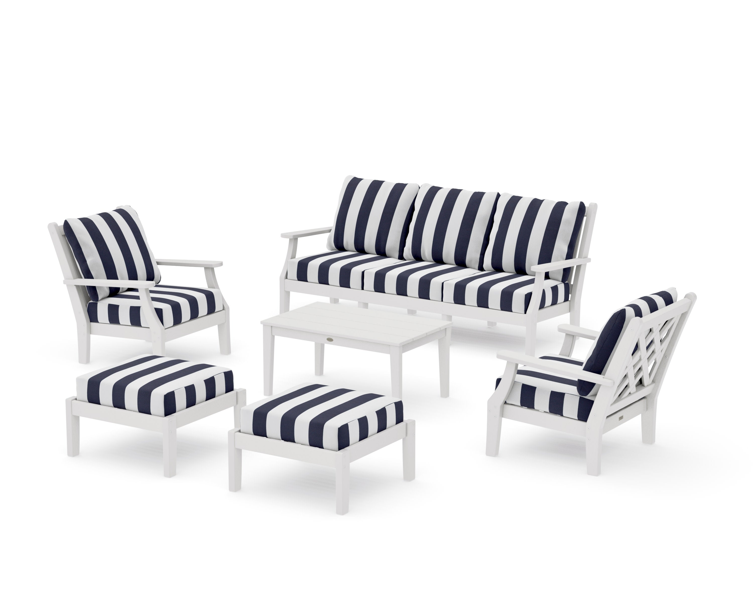 Wovendale 6-Piece Lounge Sofa Set in Vintage White / Cabana Stripe Navy
